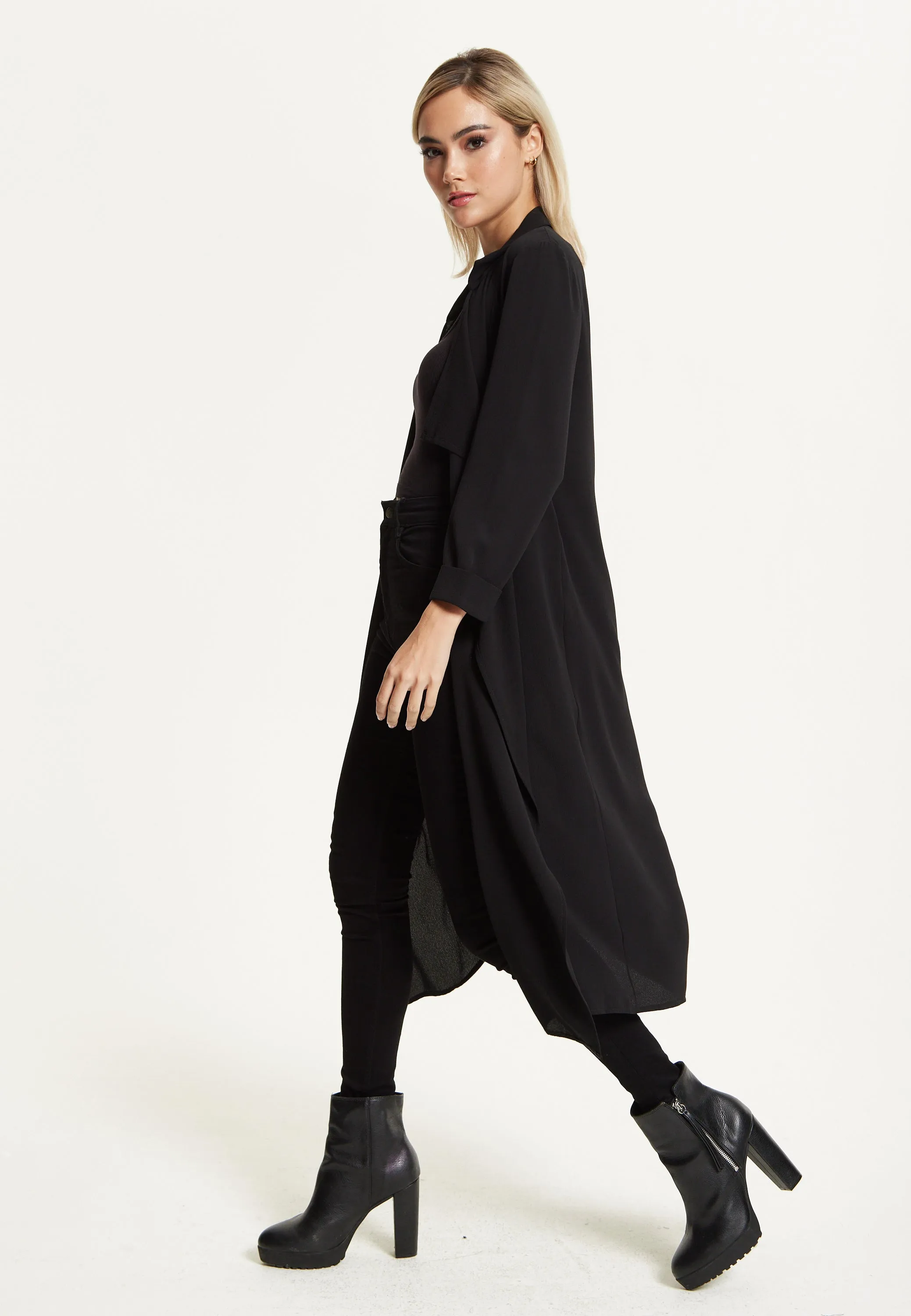 Black Waterfall Duster Coat by Liquorish sold by Goddiva product image thumbnail 3
