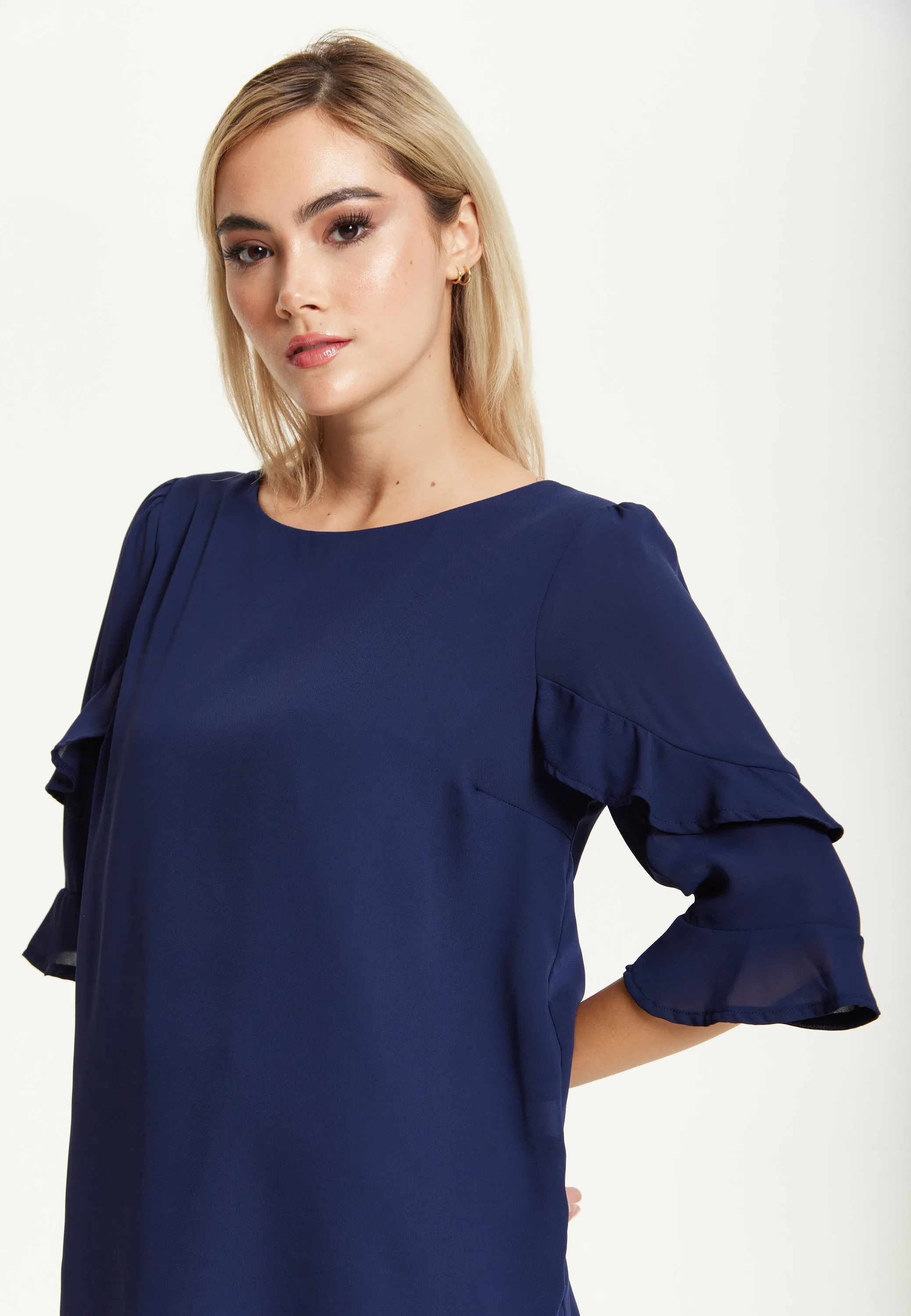 Navy Ruffle Sleeve Blouse by Liquorish sold by Goddiva product image thumbnail 5