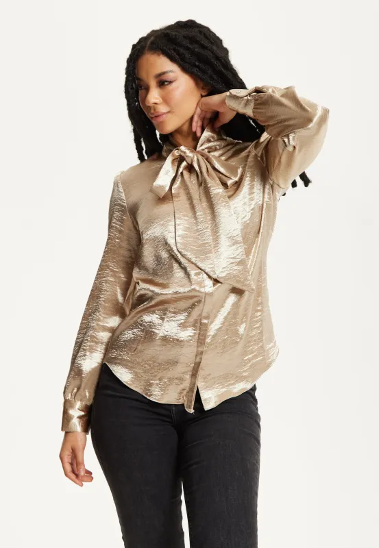 Gold Satin Bow Blouse by Liquorish made by Goddiva