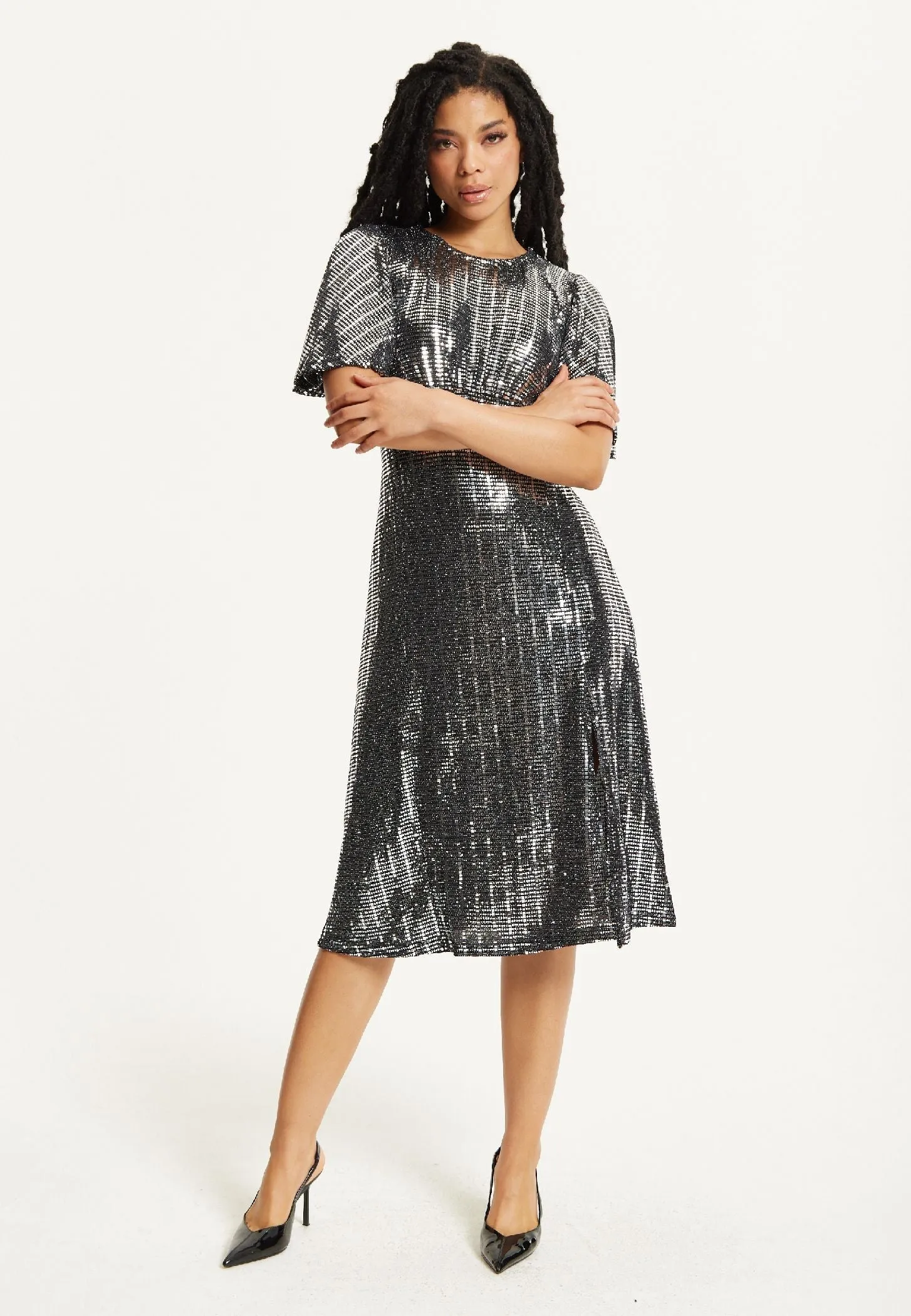 Silver Sequin Midi Party Dress by Liquorish sold by Goddiva product image thumbnail 2