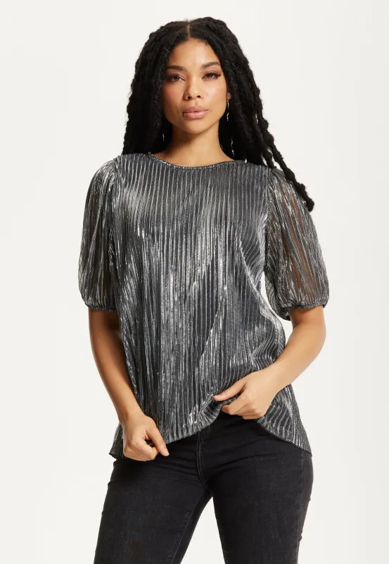 Metallic Pleated Puff Sleeve Top by Liquorish sold by Goddiva