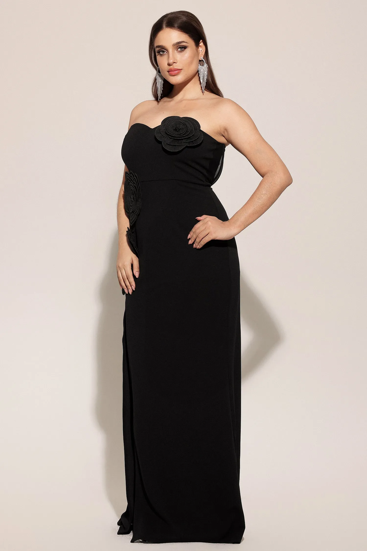 Stretchy Sleeveless Flowers Slit Bandage Maxi Dress by Bella Barnett sold by Goddiva product image thumbnail 2