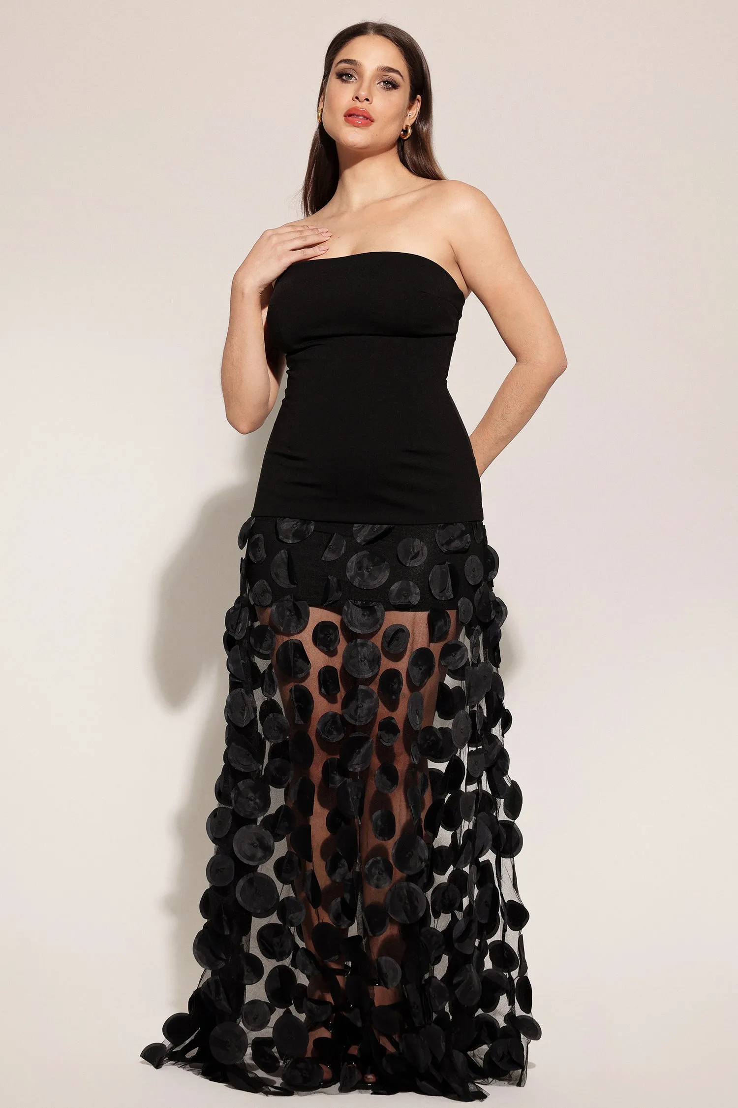 Falzer Sleeveless Netting Wafer Maxi Dress by Bella Barnett sold by Goddiva