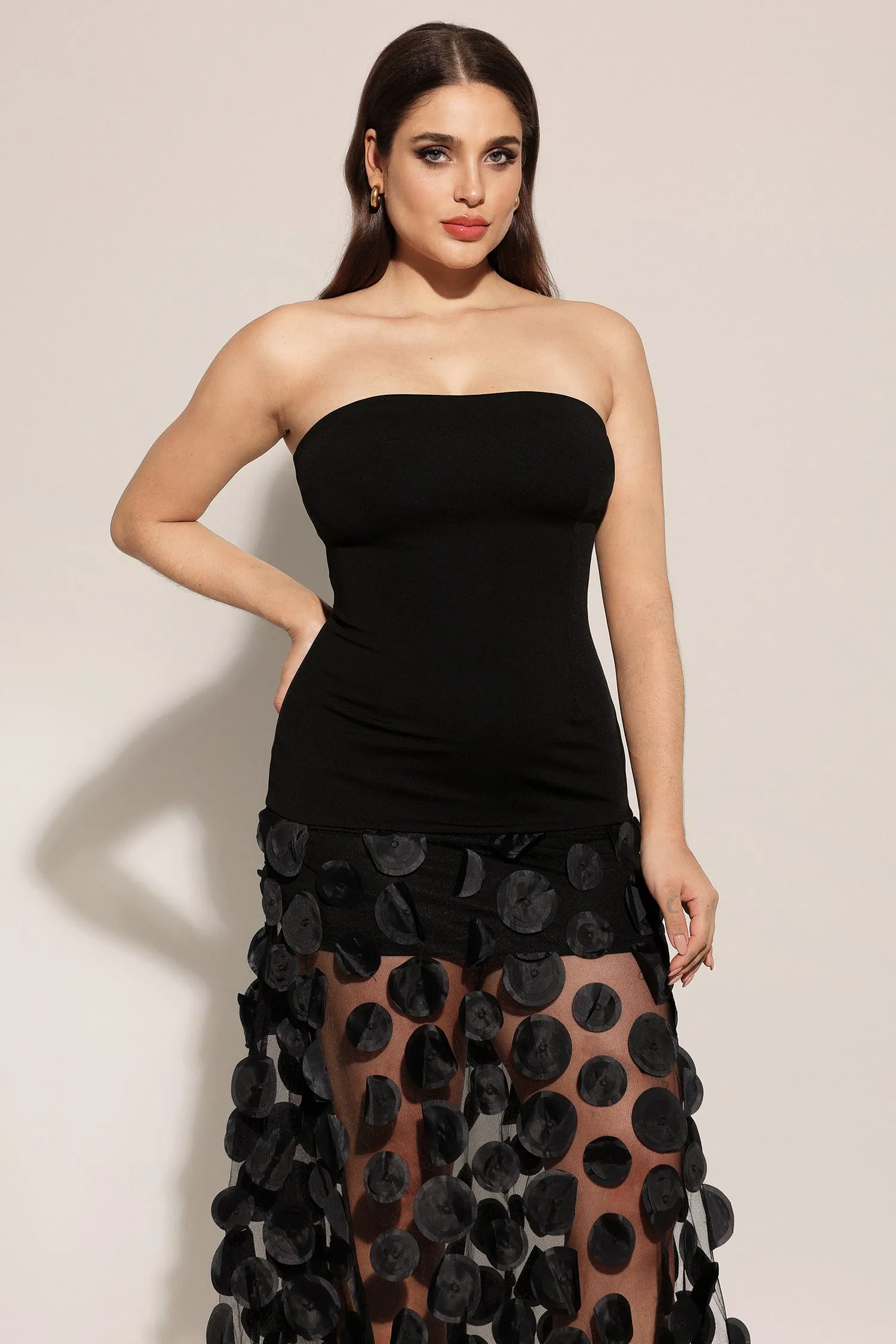 Falzer Sleeveless Netting Wafer Maxi Dress by Bella Barnett sold by Goddiva product image thumbnail 2