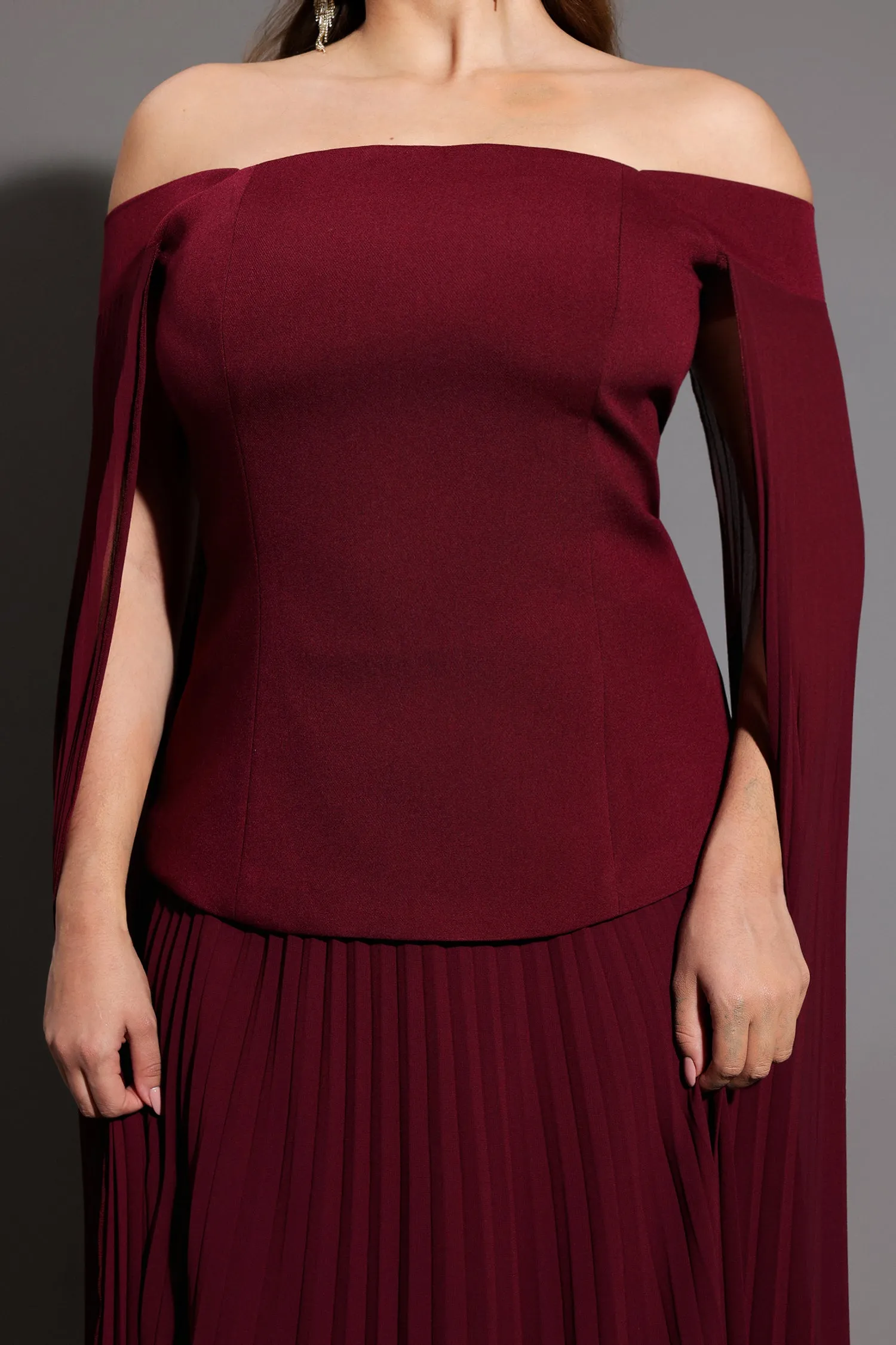 Solvia Off The Shoulder Long Sleeves Ruched Maxi Dress by Bella Barnett sold by Goddiva product image thumbnail 5