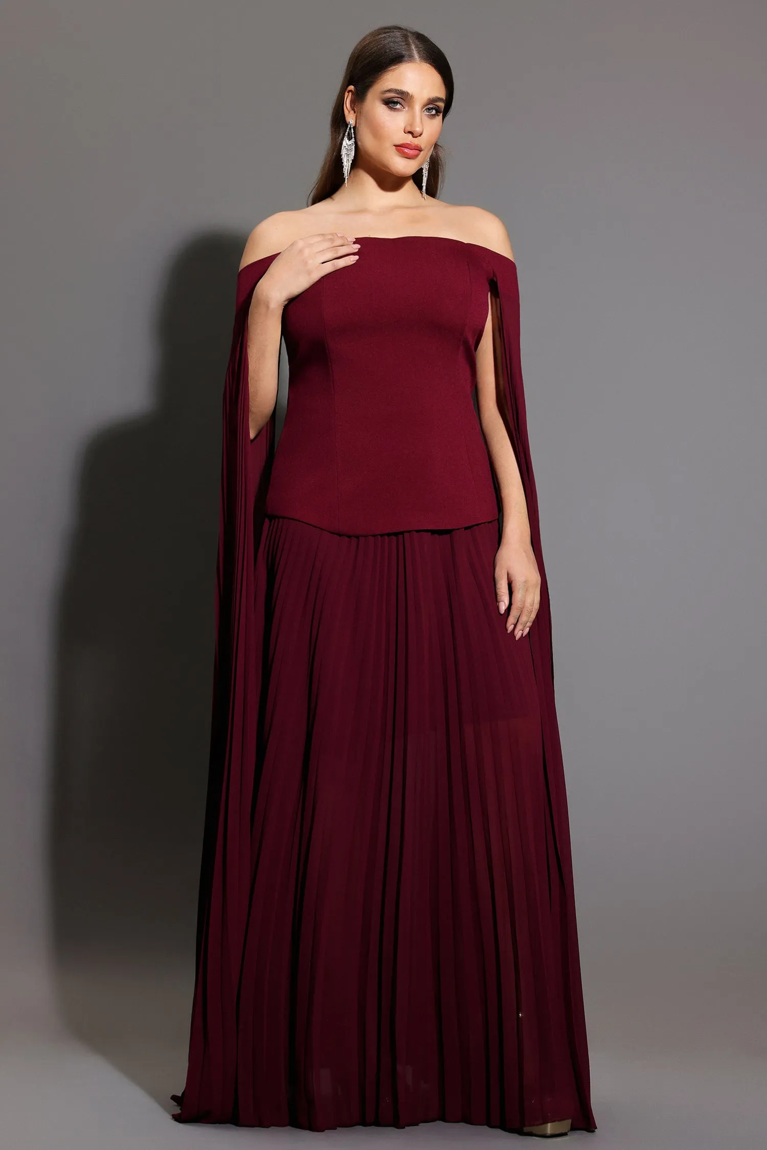 Solvia Off The Shoulder Long Sleeves Ruched Maxi Dress by Bella Barnett sold by Goddiva product image thumbnail 2