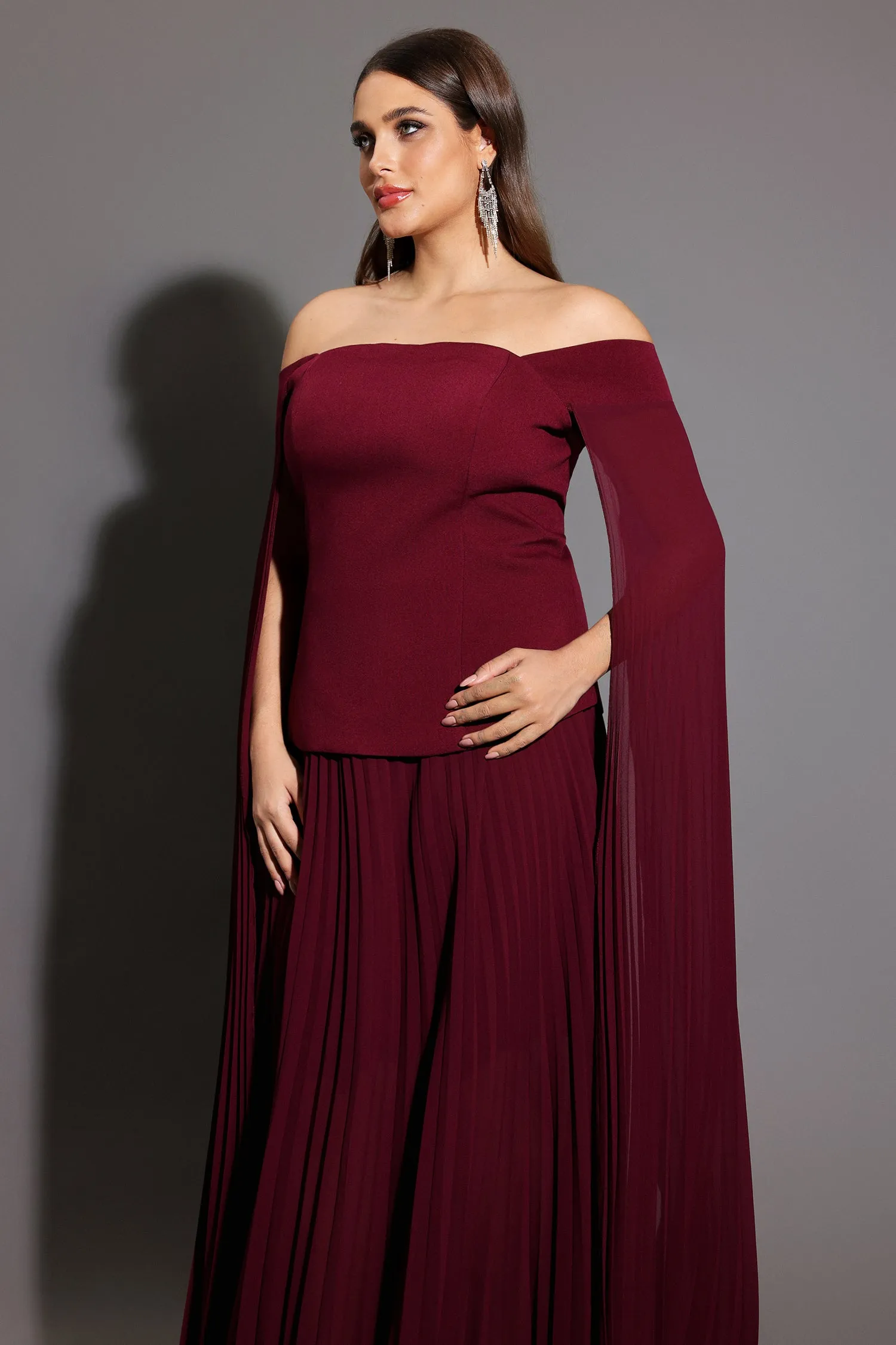 Solvia Off The Shoulder Long Sleeves Ruched Maxi Dress by Bella Barnett sold by Goddiva product image thumbnail 4