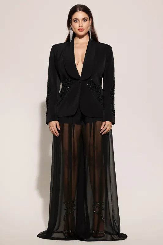 Demri Long Sleeves V-Neck Hollow Out Sequins Maxi Two Piece Set by Bella Barnett sold by Goddiva