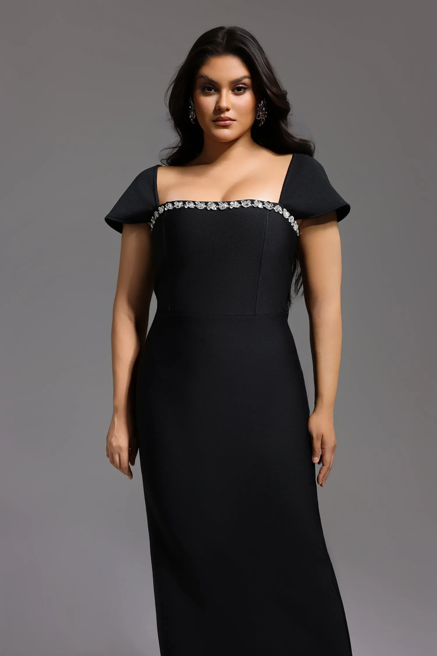 Romelle Short Sleeve Diamond Bandage Maxi Dress by Bella Barnett sold by Goddiva product image thumbnail 3