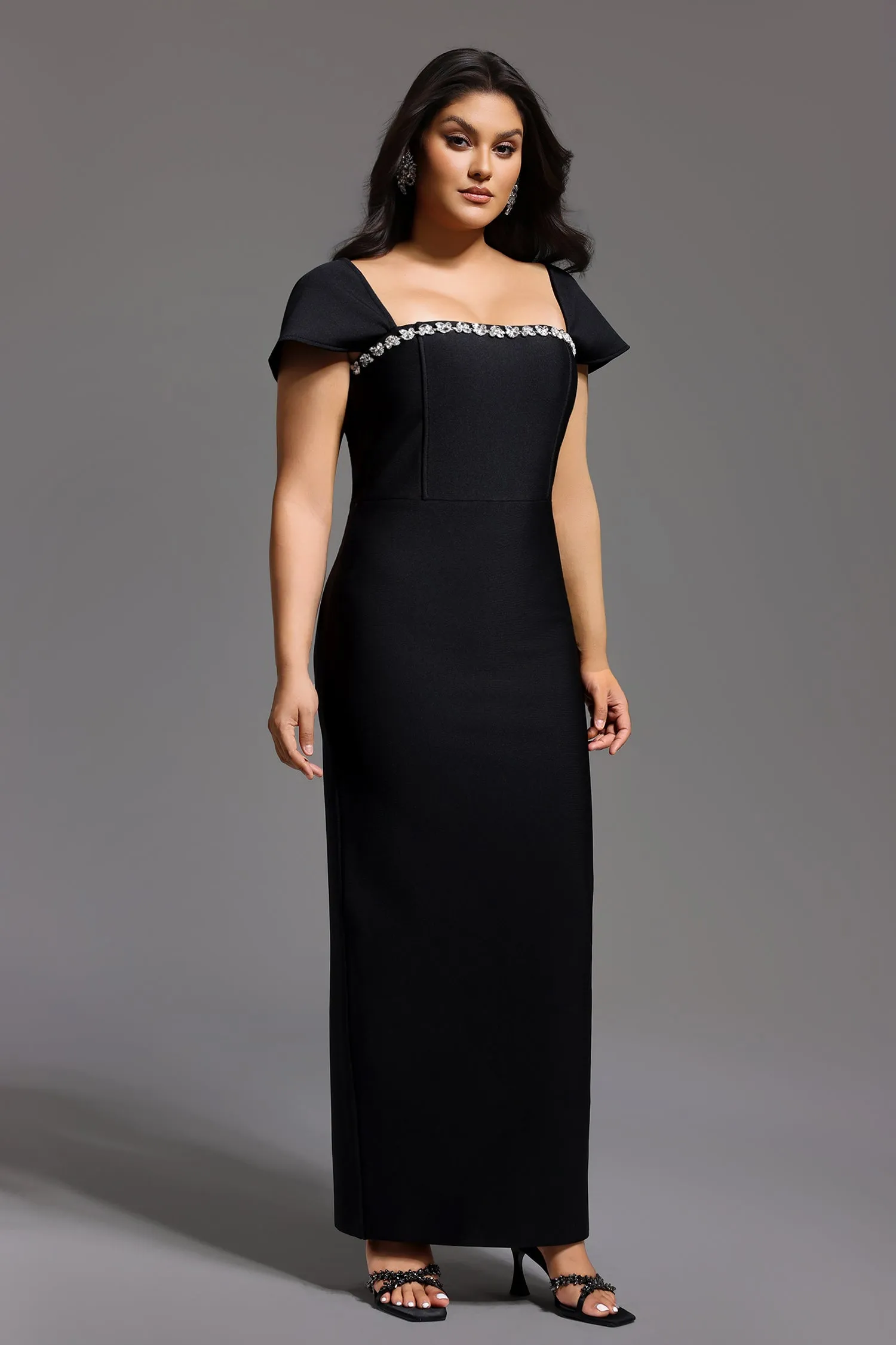 Romelle Short Sleeve Diamond Bandage Maxi Dress by Bella Barnett sold by Goddiva product image thumbnail 2