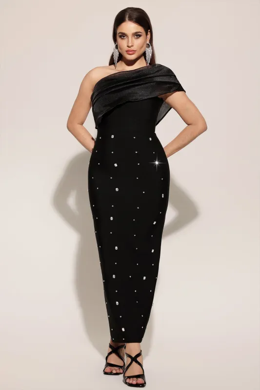 Ninon One Shoulder Sleeveless Diamond Bandage Maxi Dress by Bella Barnett sold by Goddiva