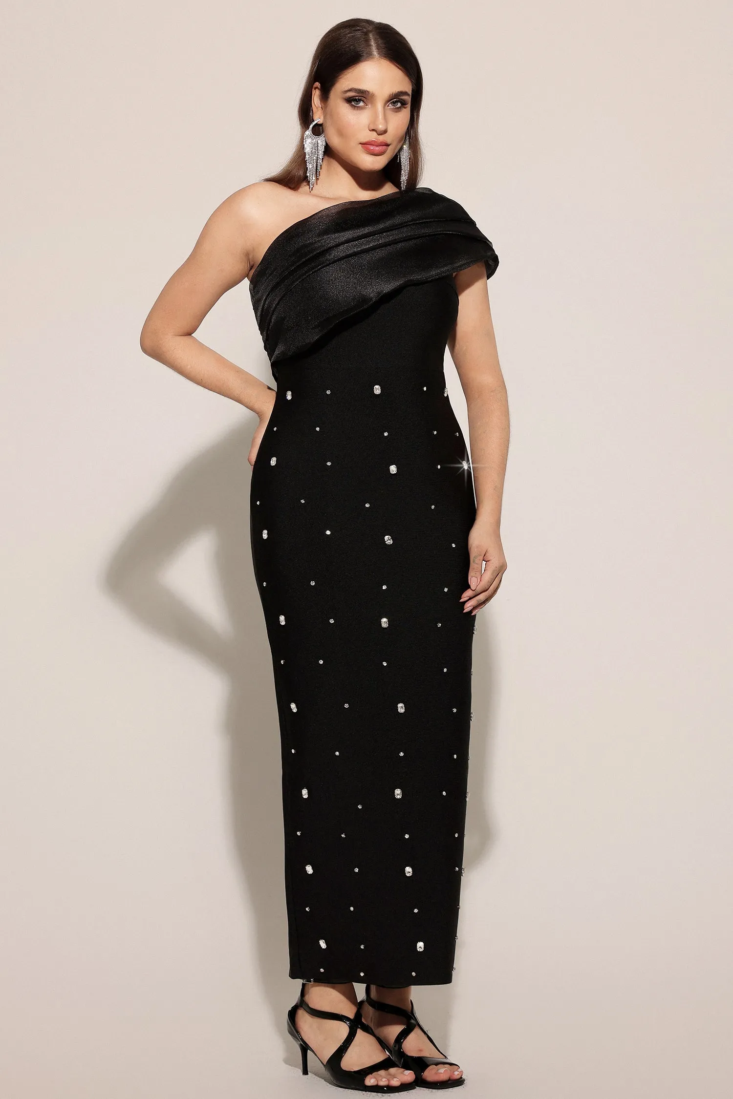 Ninon One Shoulder Sleeveless Diamond Bandage Maxi Dress by Bella Barnett sold by Goddiva product image thumbnail 2