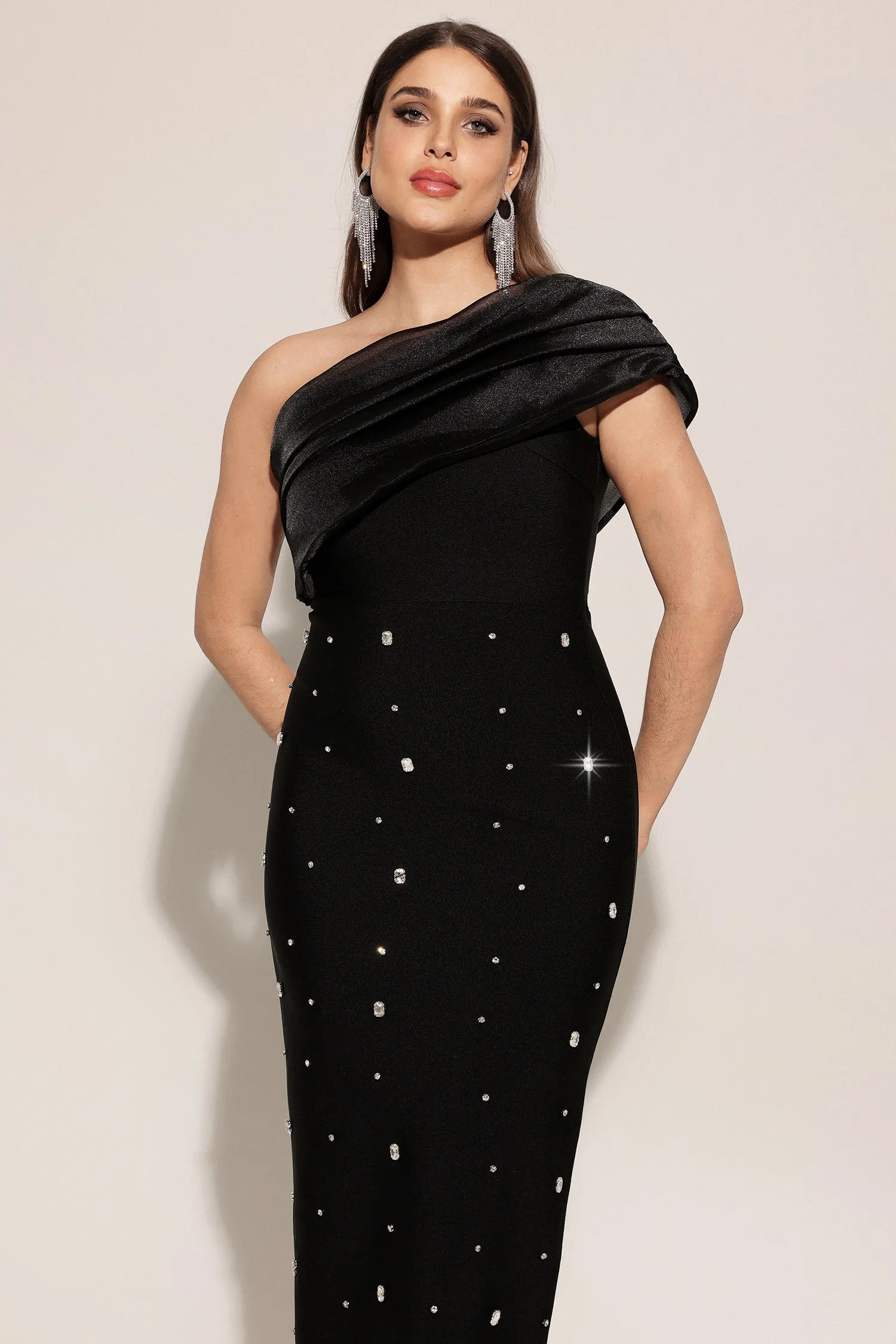 Ninon One Shoulder Sleeveless Diamond Bandage Maxi Dress by Bella Barnett sold by Goddiva product image thumbnail 3