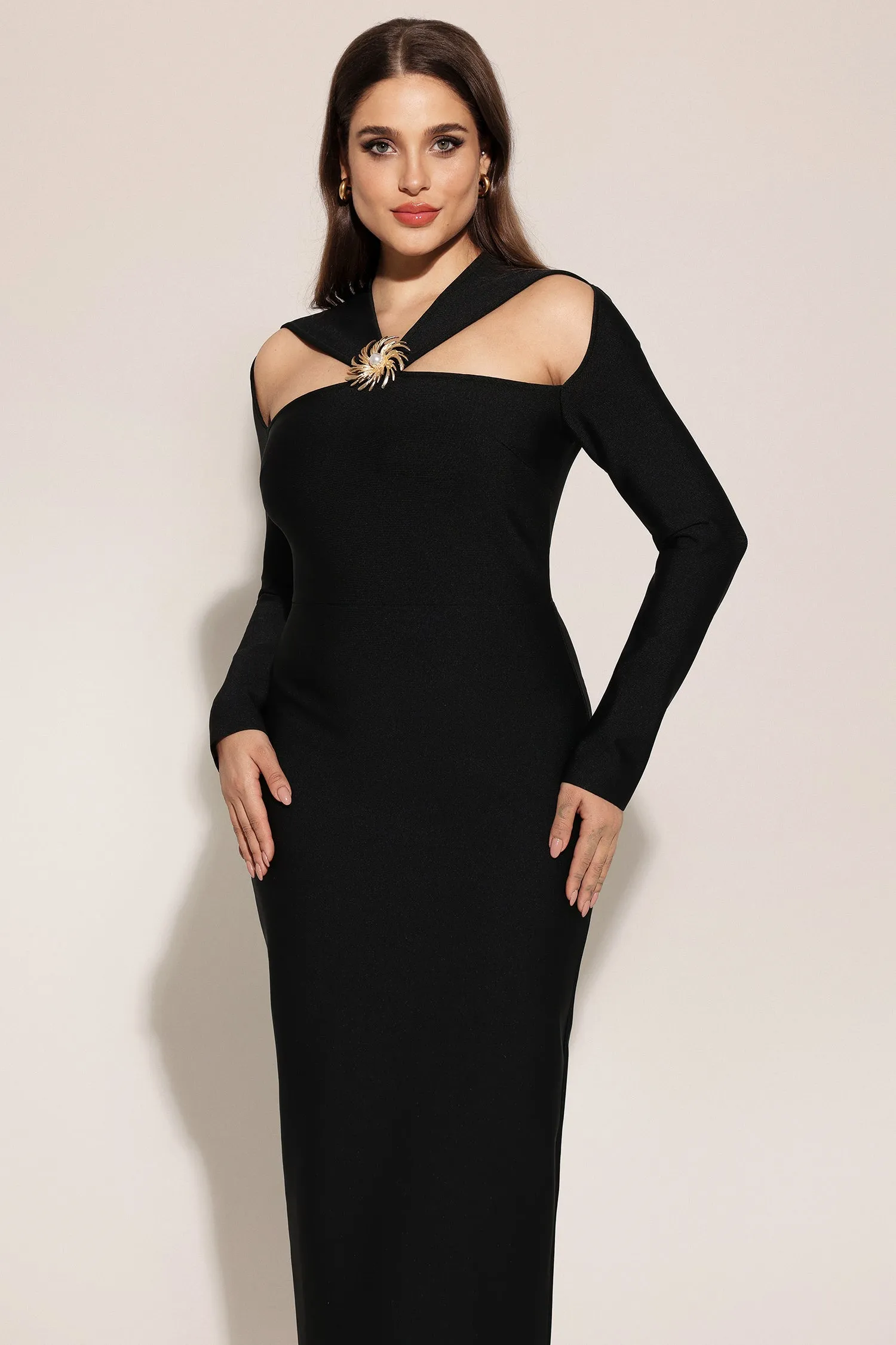 Lave Long Sleeves Hollow Out Bandage Maxi Dress by Bella Barnett sold by Goddiva product image thumbnail 3