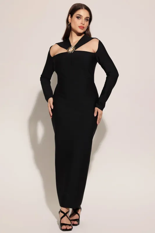 Lave Long Sleeves Hollow Out Bandage Maxi Dress by Bella Barnett sold by Goddiva