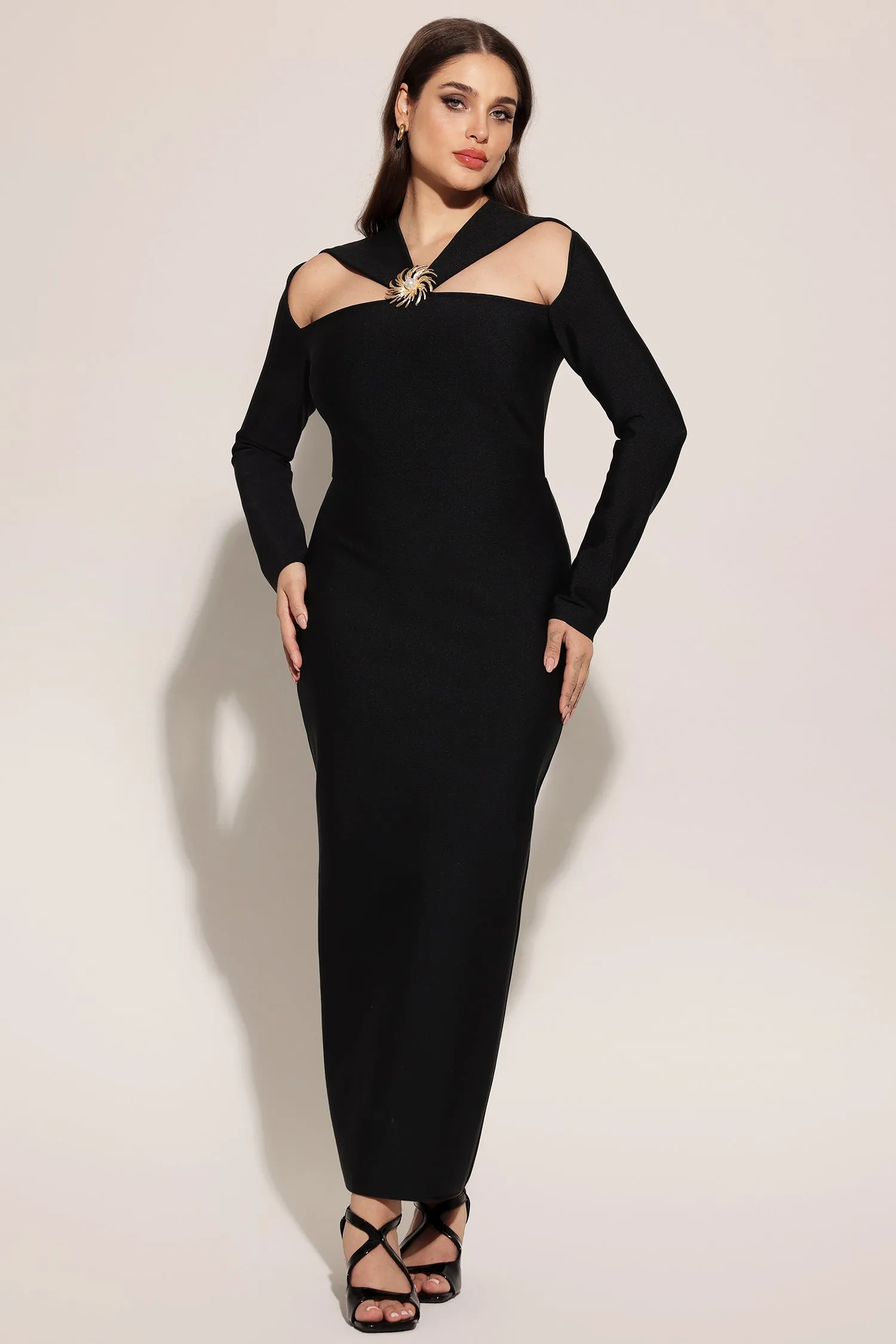 Lave Long Sleeves Hollow Out Bandage Maxi Dress by Bella Barnett sold by Goddiva
