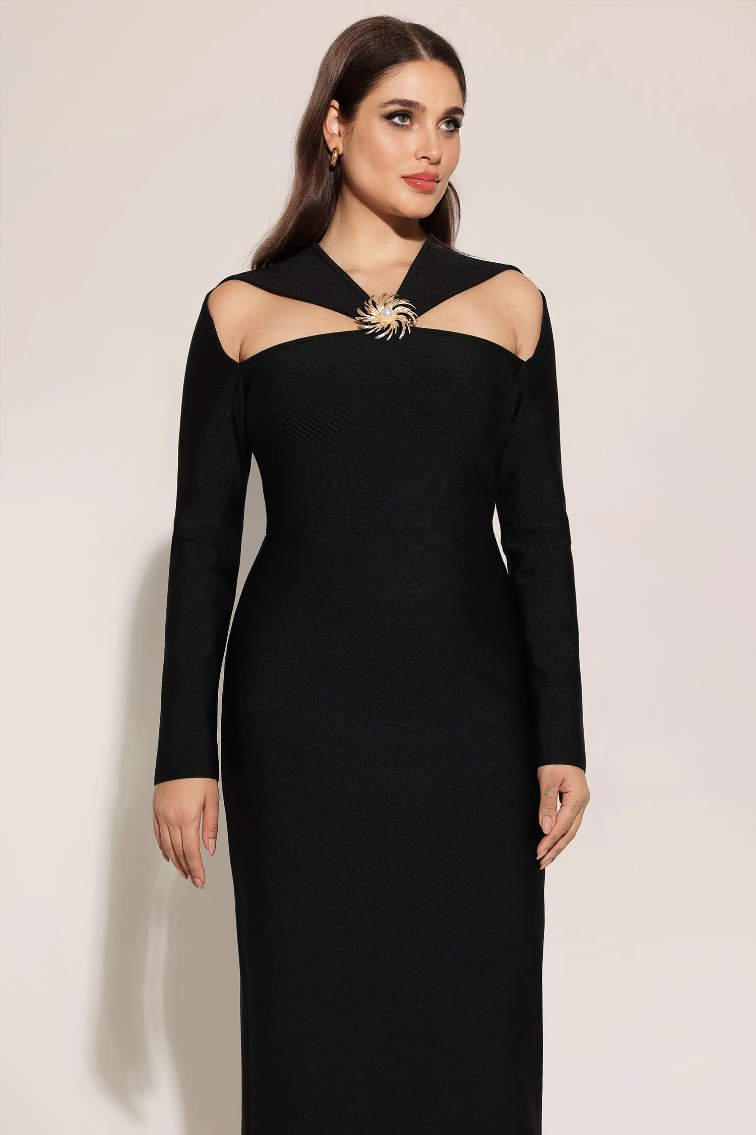 Lave Long Sleeves Hollow Out Bandage Maxi Dress by Bella Barnett sold by Goddiva product image thumbnail 5