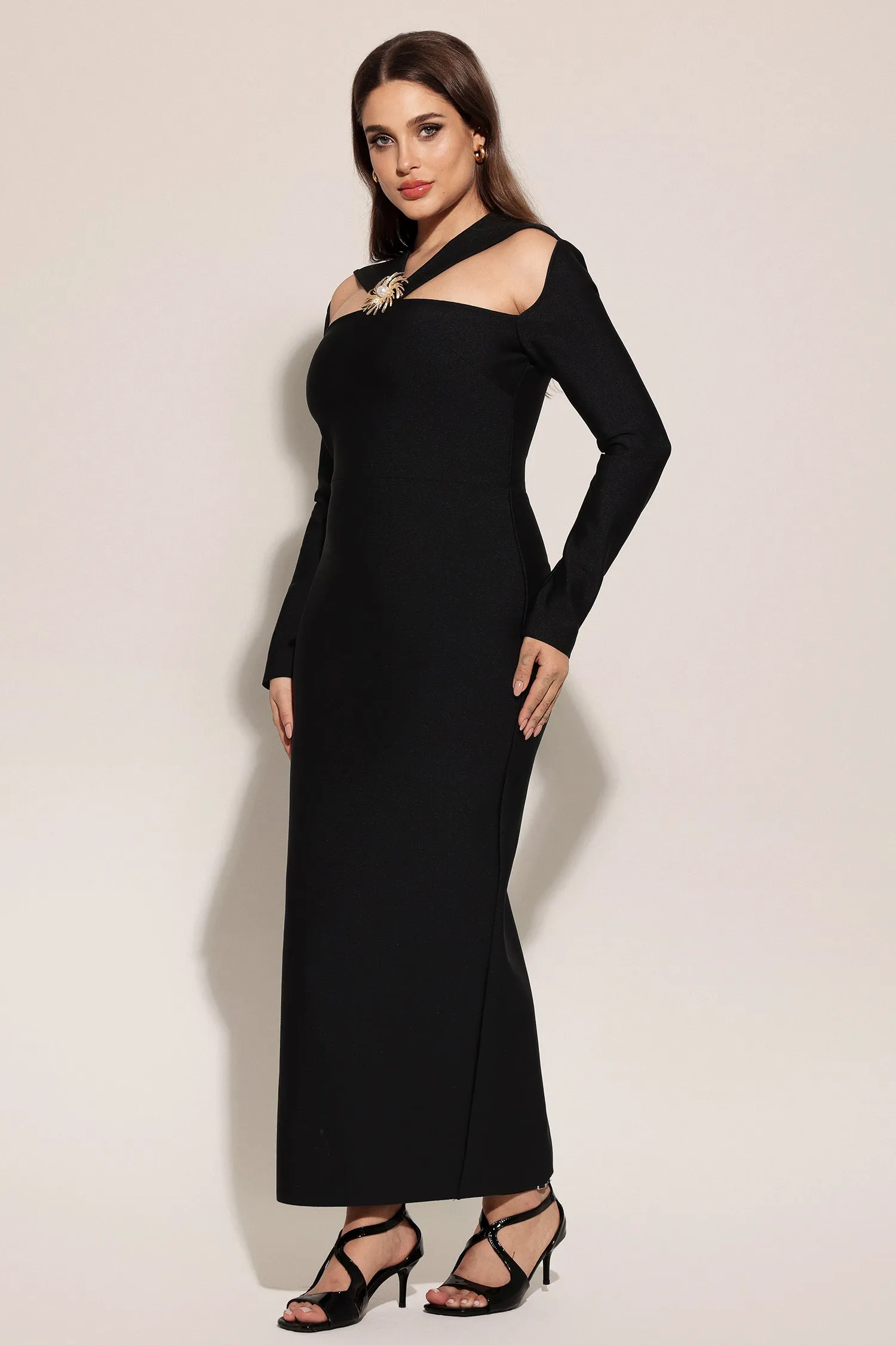 Lave Long Sleeves Hollow Out Bandage Maxi Dress by Bella Barnett sold by Goddiva product image thumbnail 2