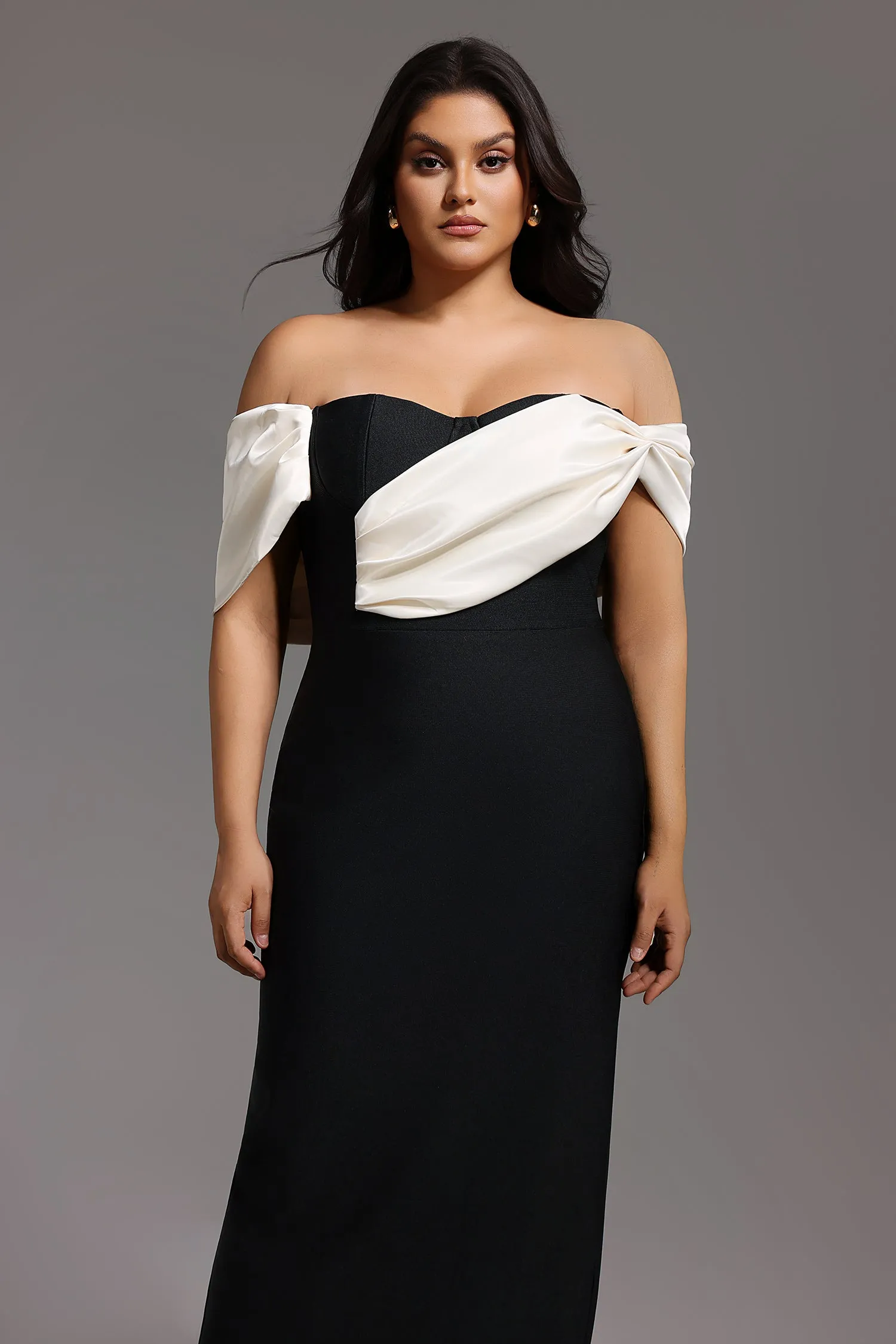 Lala Off-The-Shoulder Fold Bandage Maxi Dress by Bella Barnett sold by Goddiva product image thumbnail 3