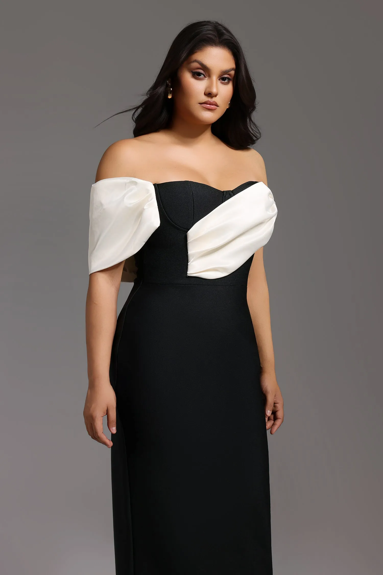 Lala Off-The-Shoulder Fold Bandage Maxi Dress by Bella Barnett sold by Goddiva product image thumbnail 4