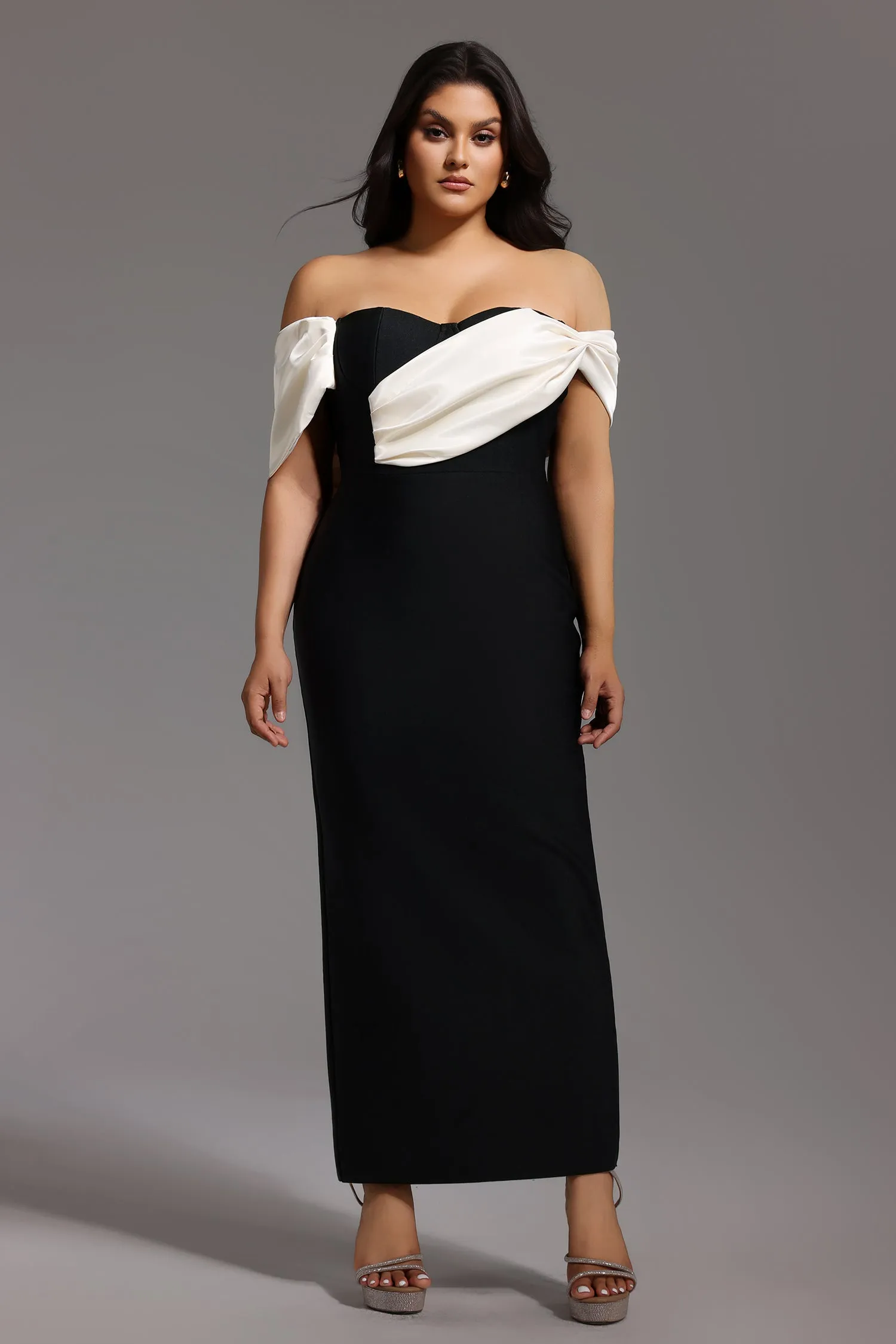 Lala Off-The-Shoulder Fold Bandage Maxi Dress by Bella Barnett sold by Goddiva