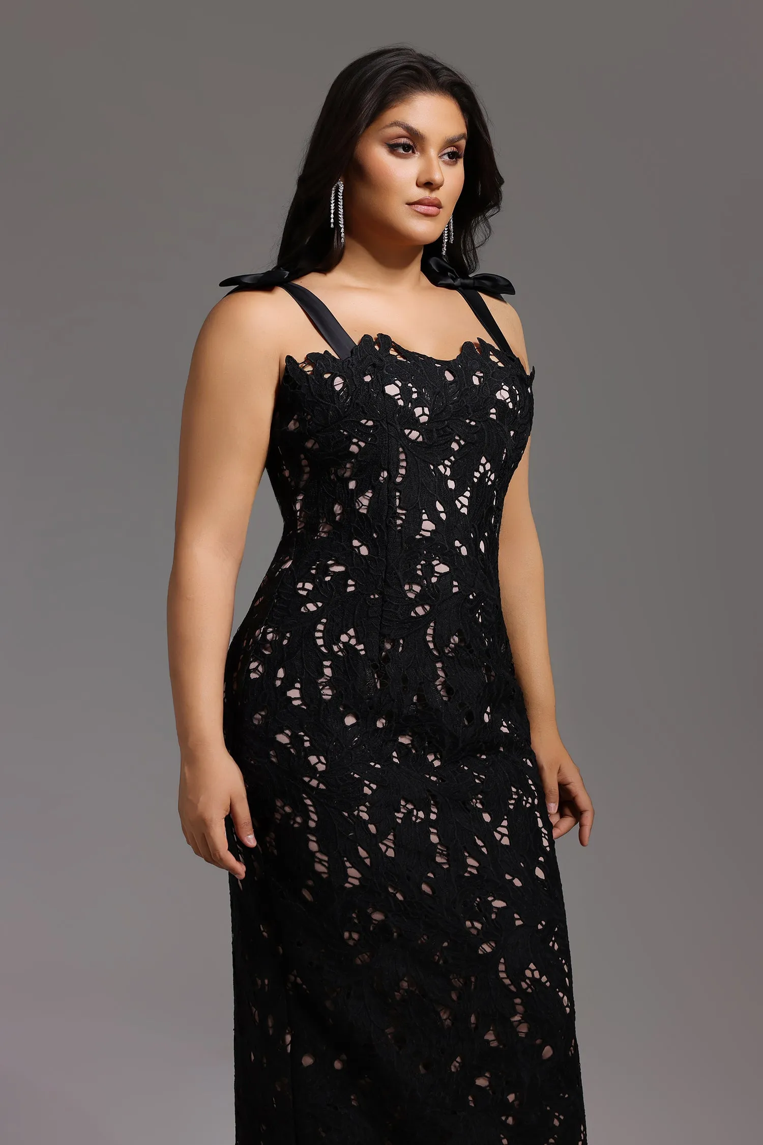 Lucretia Sleeveless Lace Bow Maxi Dress by Bella Barnett sold by Goddiva product image thumbnail 4