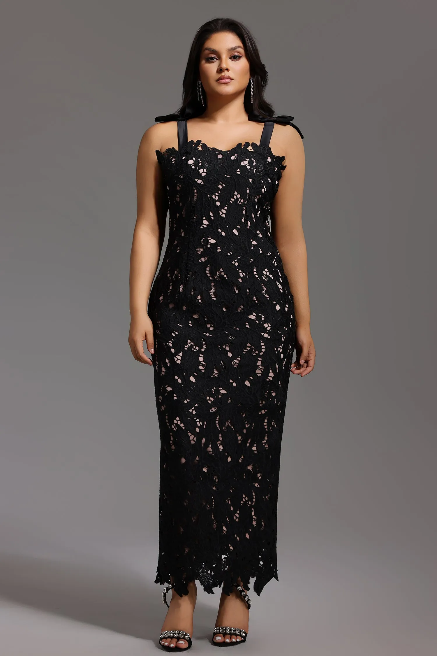 Lucretia Sleeveless Lace Bow Maxi Dress by Bella Barnett sold by Goddiva