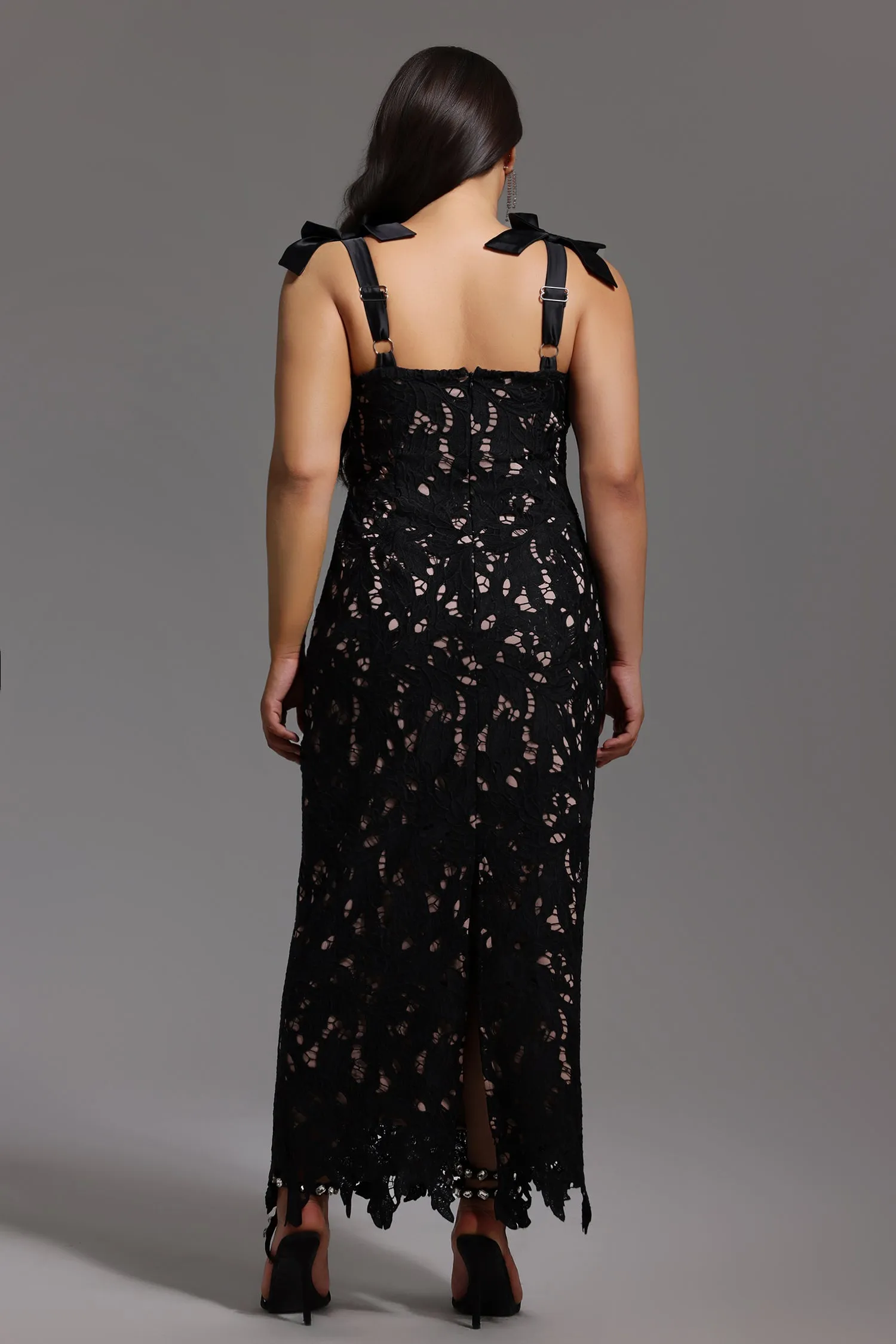 Lucretia Sleeveless Lace Bow Maxi Dress by Bella Barnett sold by Goddiva product image thumbnail 5