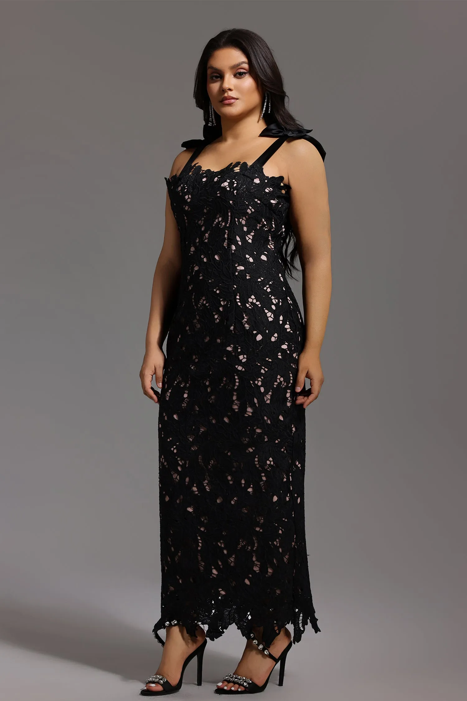 Lucretia Sleeveless Lace Bow Maxi Dress by Bella Barnett sold by Goddiva product image thumbnail 2