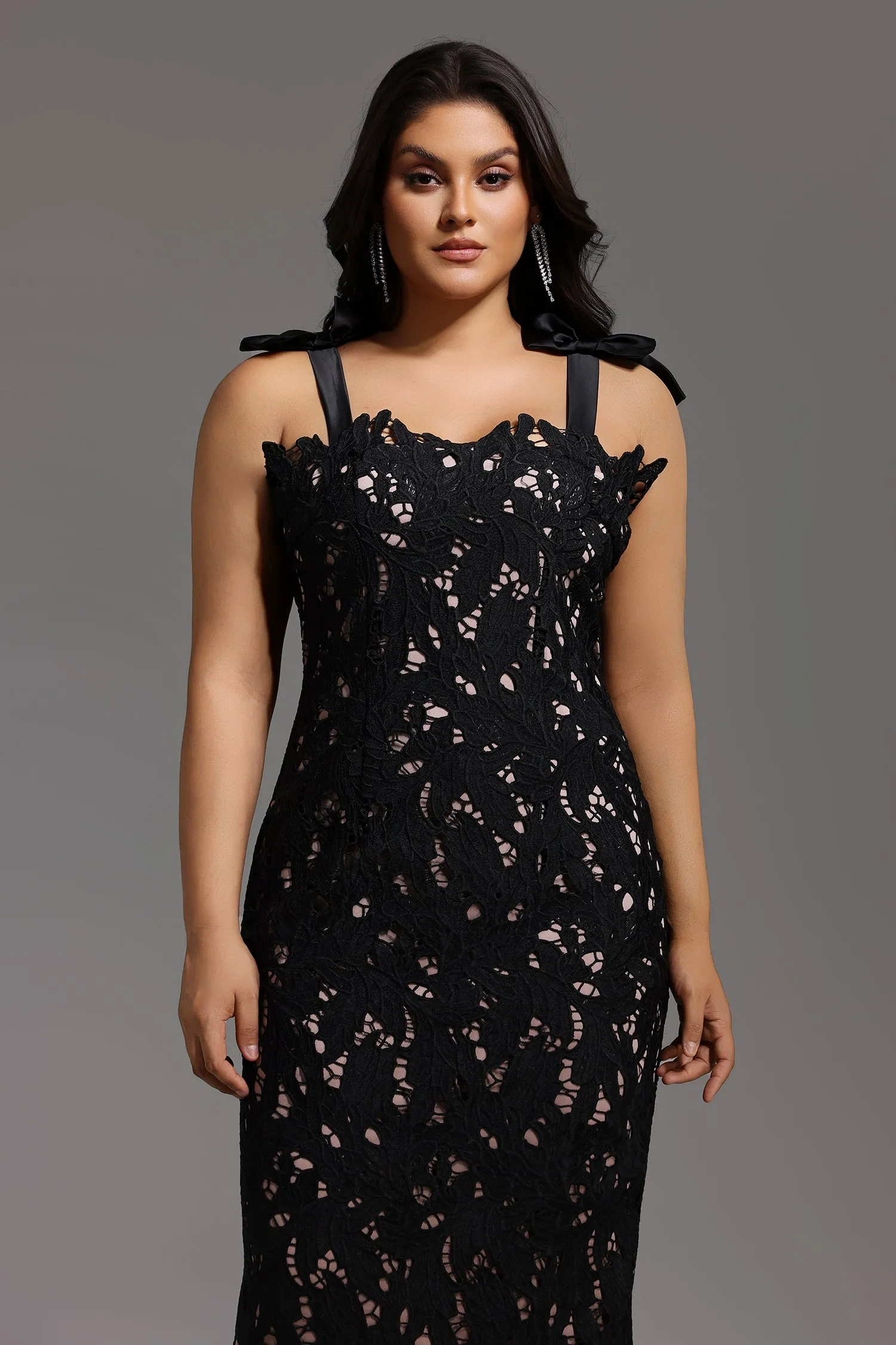 Lucretia Sleeveless Lace Bow Maxi Dress by Bella Barnett sold by Goddiva product image thumbnail 3