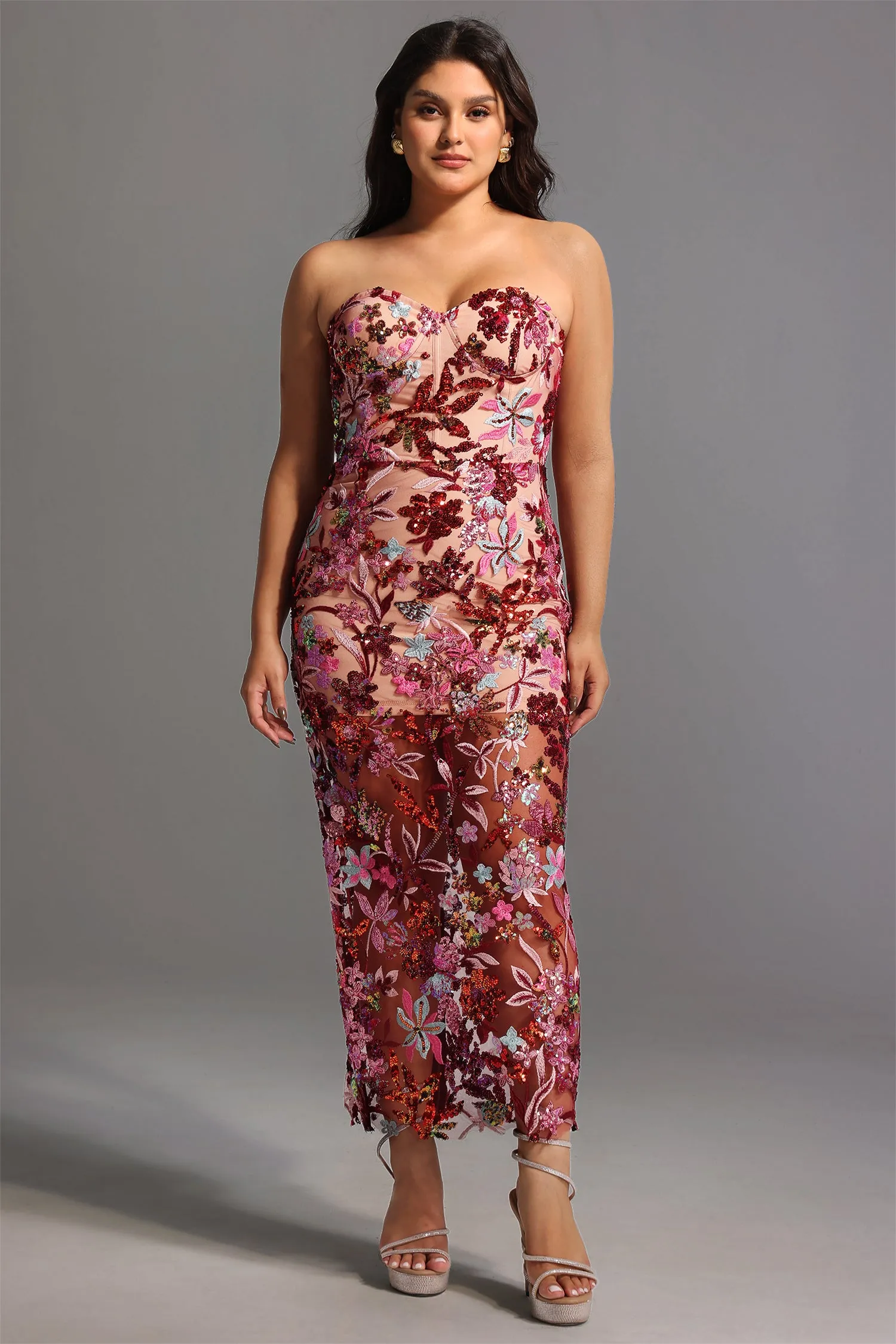 Lilya Off-the-Shoulder Embroidery Sequin Maxi Dress by Bella Barnett sold by Goddiva