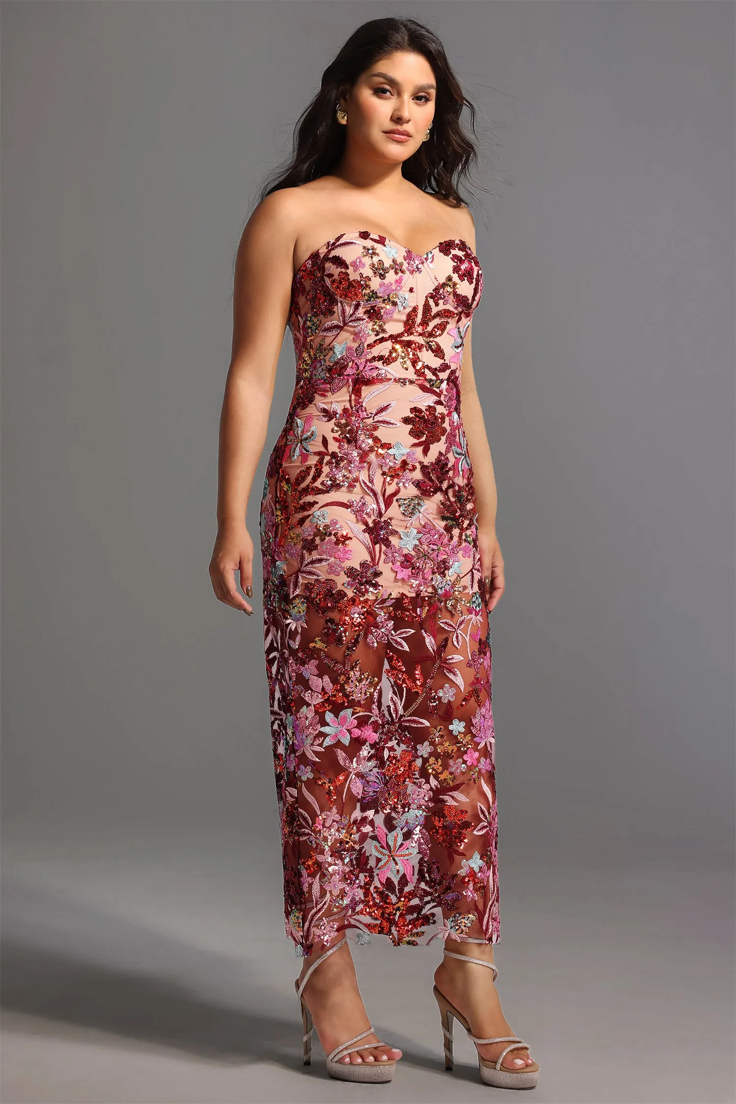 Lilya Off-the-Shoulder Embroidery Sequin Maxi Dress by Bella Barnett sold by Goddiva product image thumbnail 2