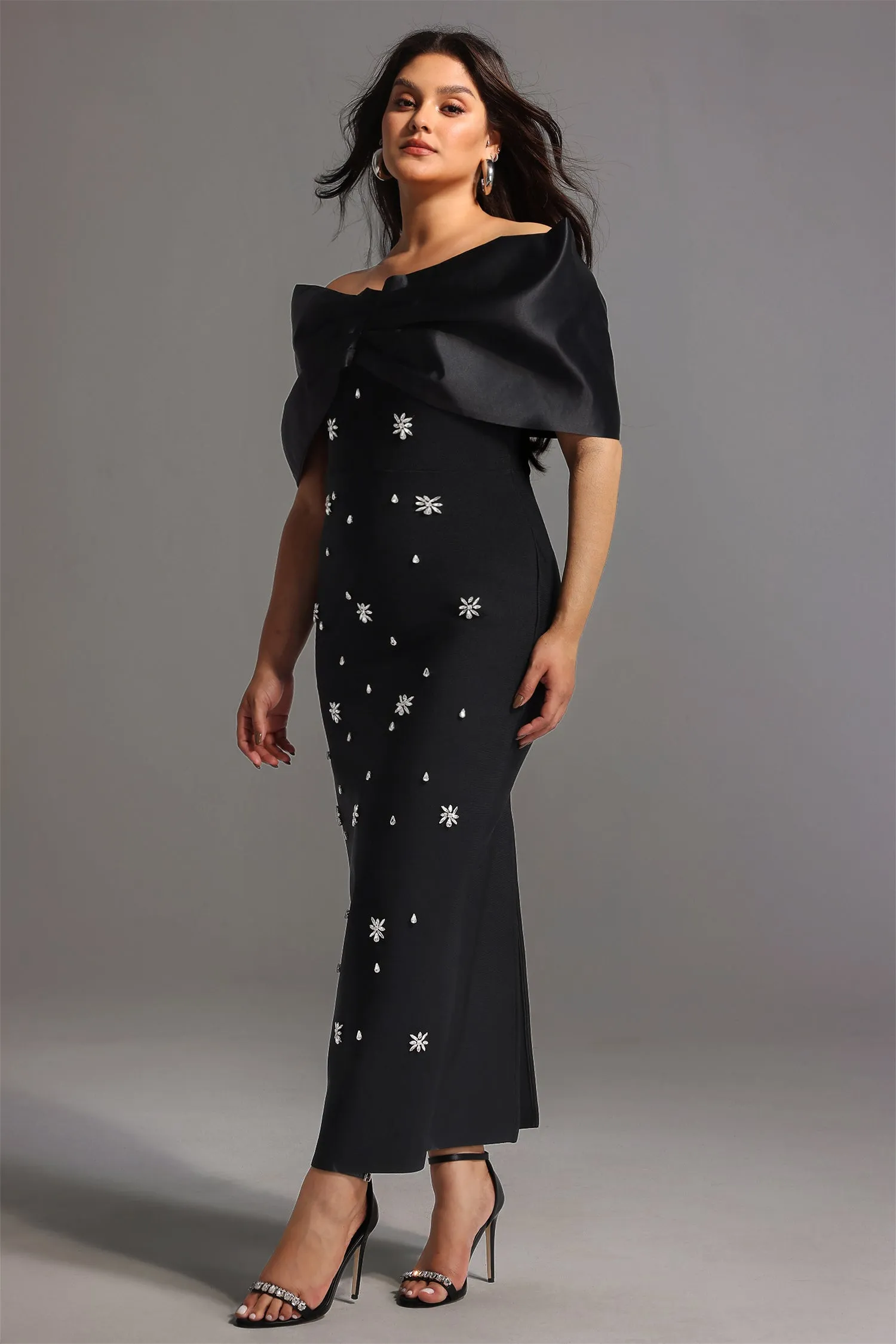 Soloma Off-the-Shoulder Diamond Maxi Dress by Bella Barnett sold by Goddiva product image thumbnail 2