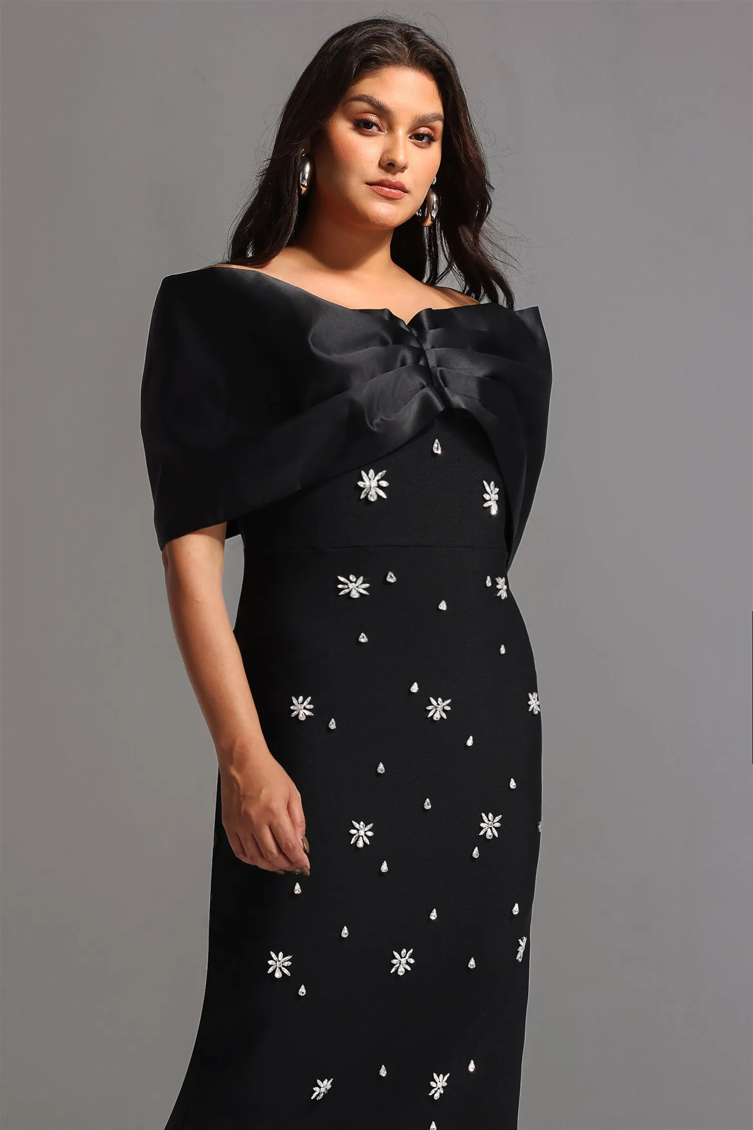 Soloma Off-the-Shoulder Diamond Maxi Dress by Bella Barnett sold by Goddiva product image thumbnail 3