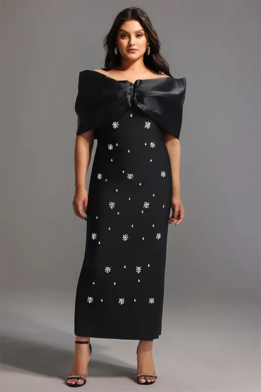 Soloma Off-the-Shoulder Diamond Maxi Dress by Bella Barnett sold by Goddiva