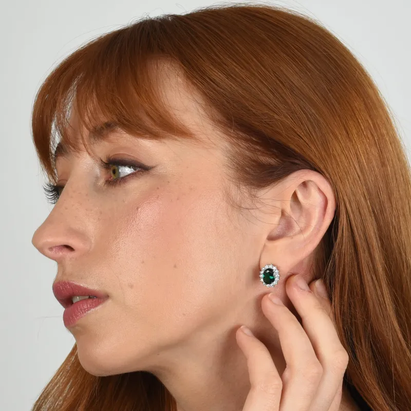 Dacia Silver Emerald Earrings by Cachet London sold by Goddiva