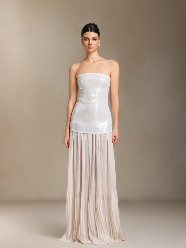 Vafa Chest Smearing Sequins Chiffon Maxi Formal Dress by Skye&Iris sold by Goddiva