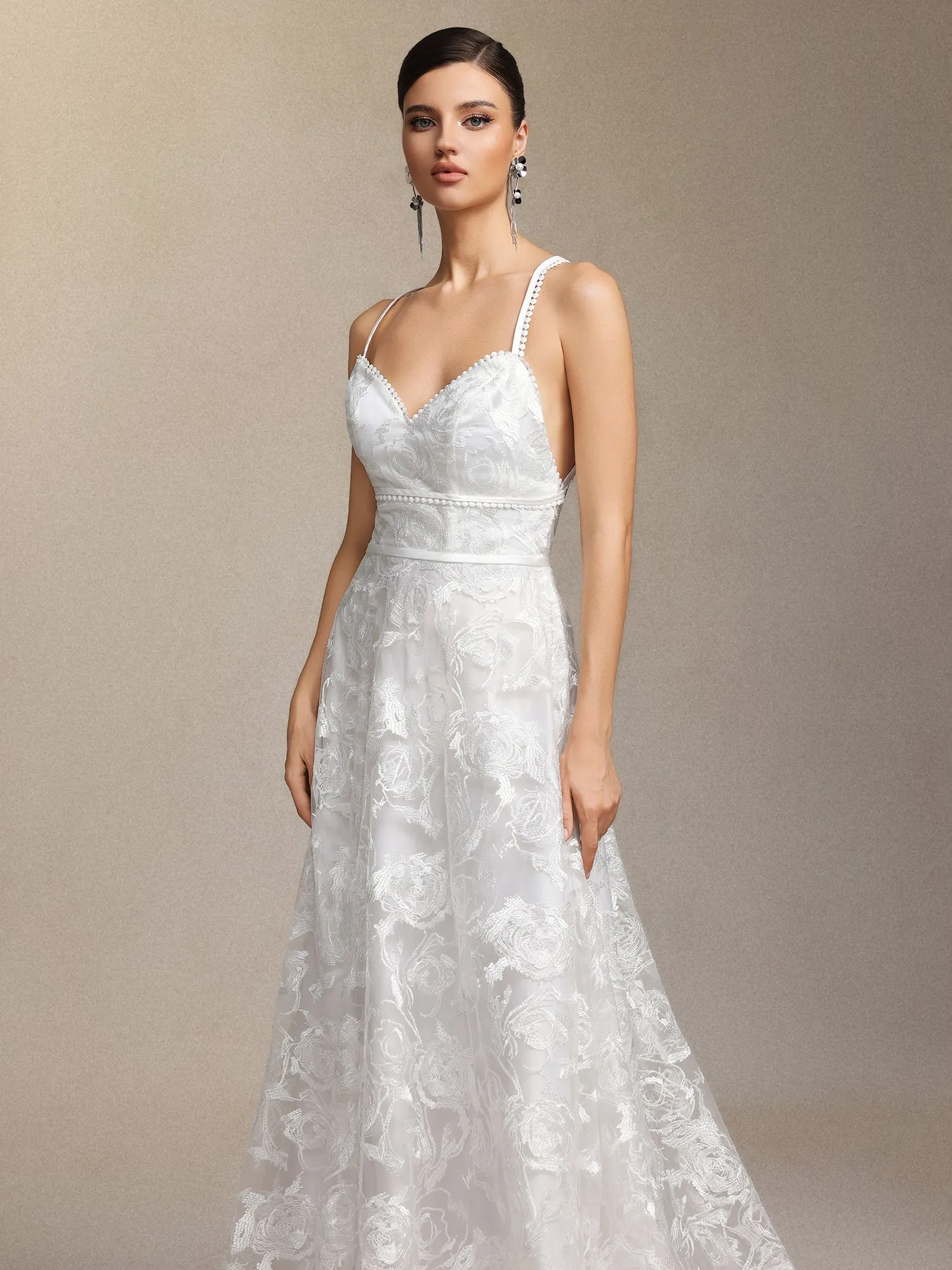 Ralaya Deep V-neck Lace Halter Maxi Wedding Dress by Skye&Iris sold by Goddiva product image thumbnail 3