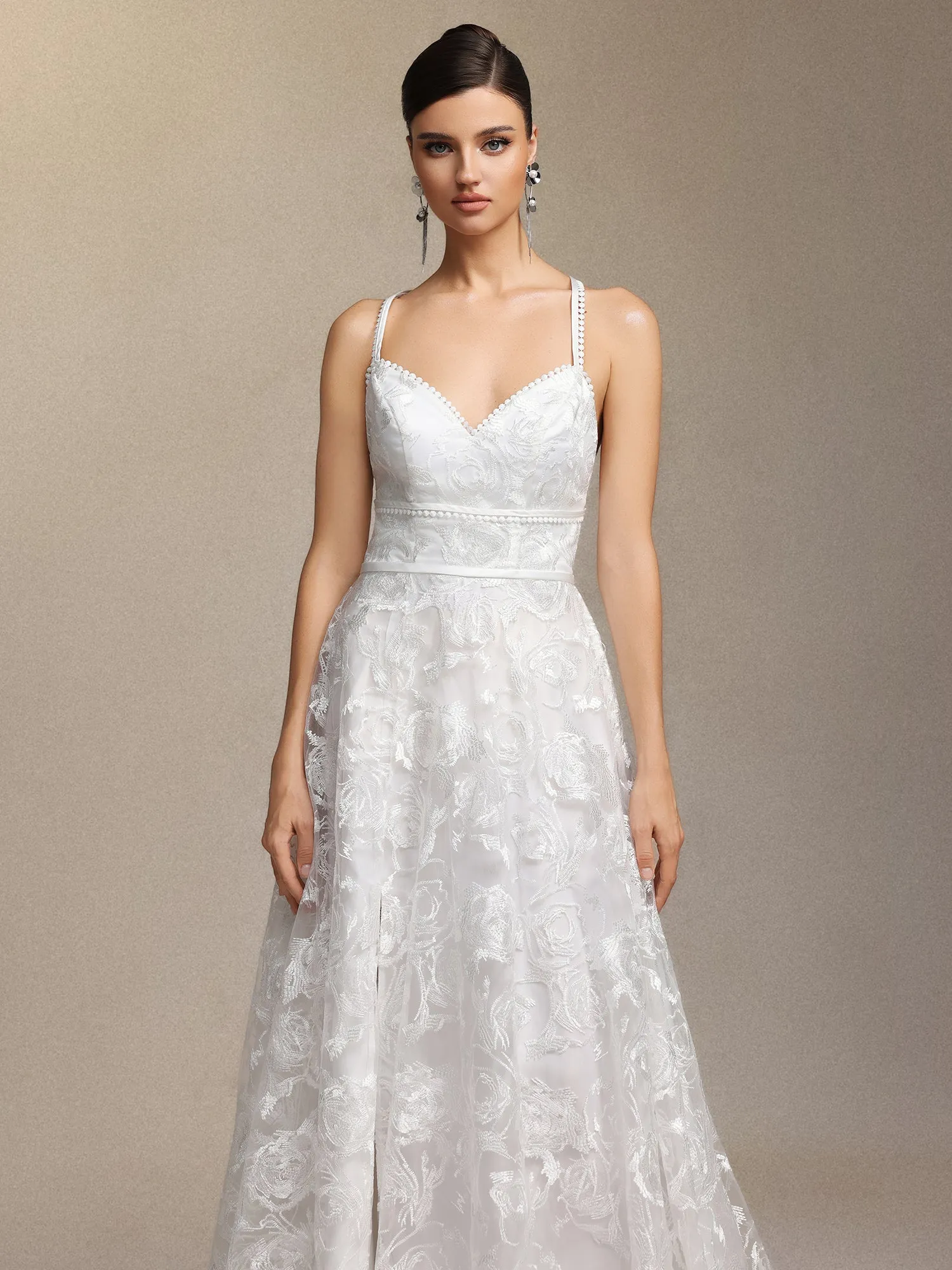 Ralaya Deep V-neck Lace Halter Maxi Wedding Dress by Skye&Iris sold by Goddiva product image thumbnail 4