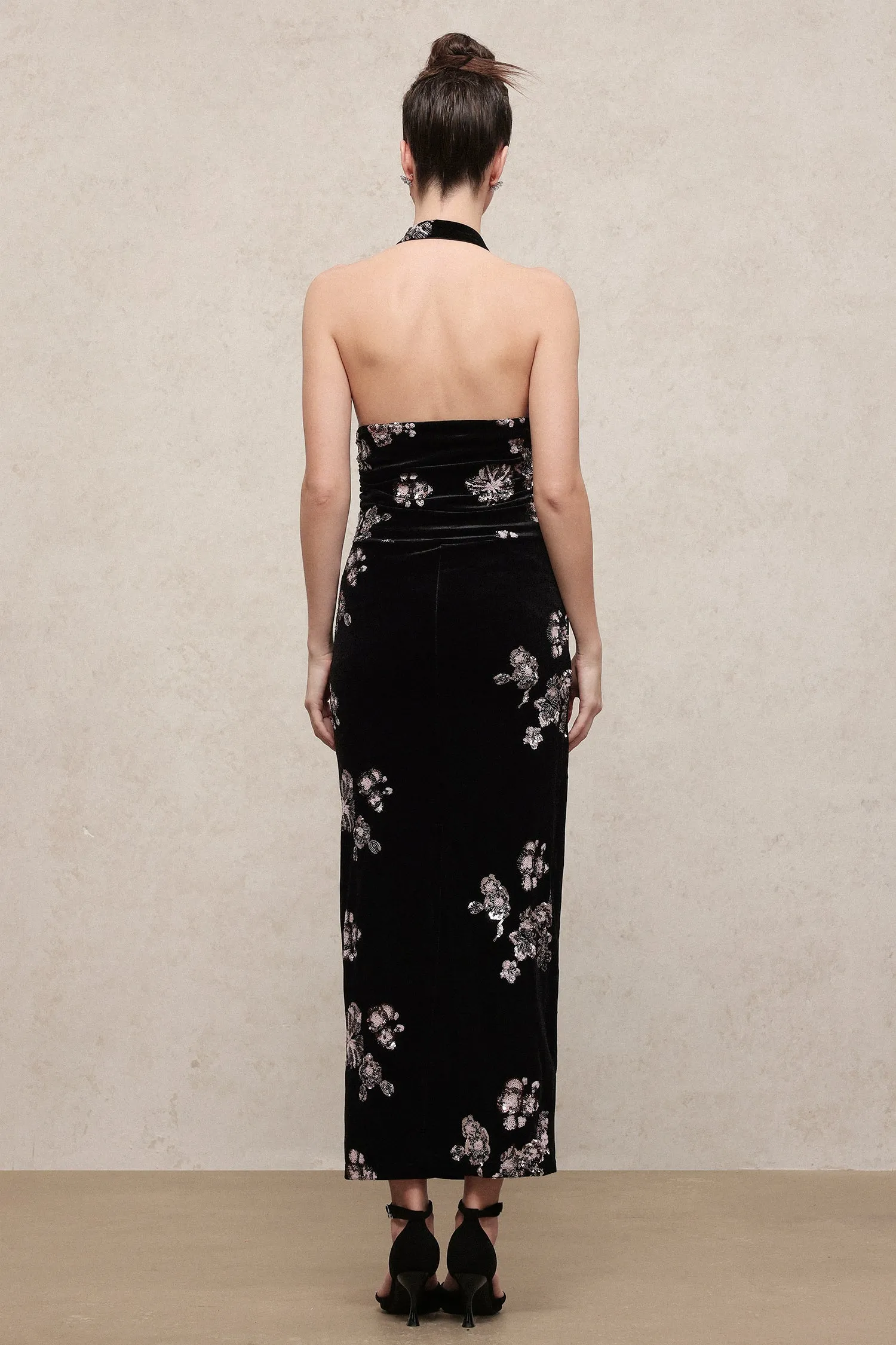 Velma Vintage Romantic V Neck Sleeveless Sequin Embroidered Velvet Maxi Dress by Skye&Iris sold by Goddiva product image thumbnail 5