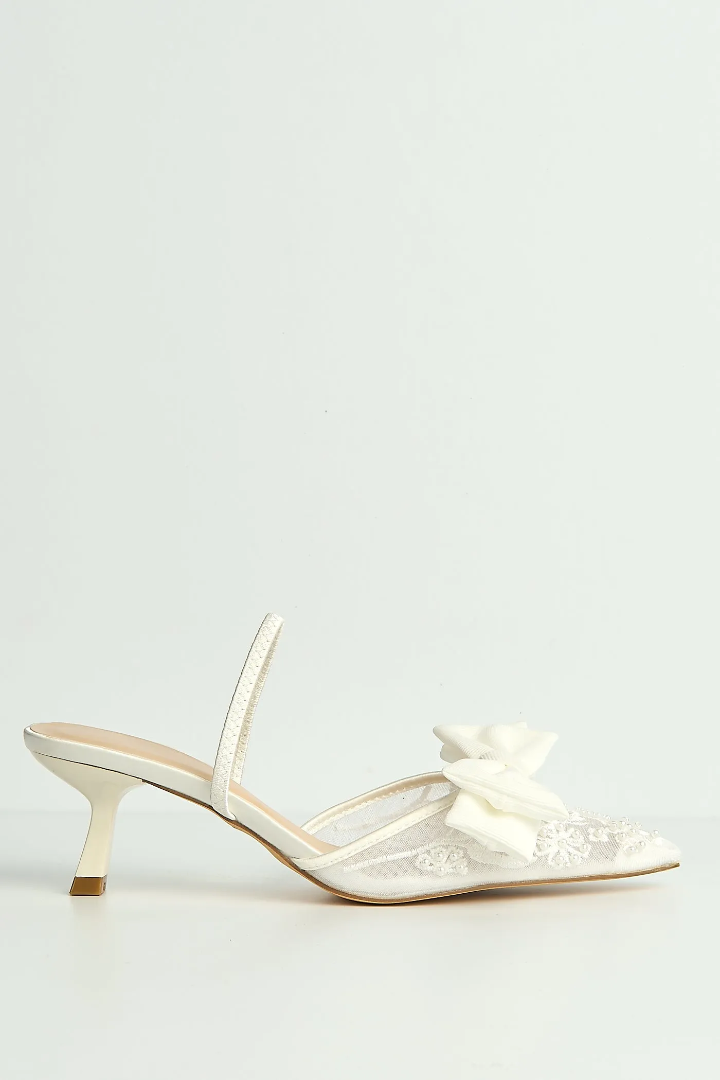 Seren Embellished Mesh And Bow Slingback Court Shoes In Ivory by Miss Diva sold by Goddiva product image thumbnail 3
