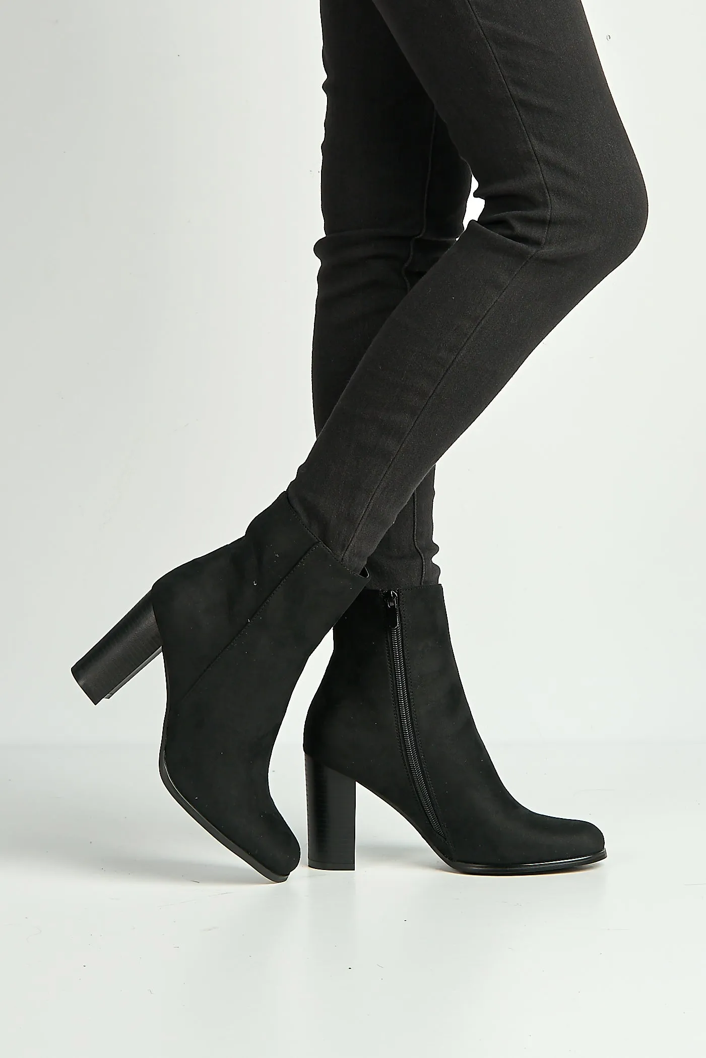 Alathea Round Toe Block Heel Ankle Boots In Black by Miss Diva sold by Goddiva product image thumbnail 2