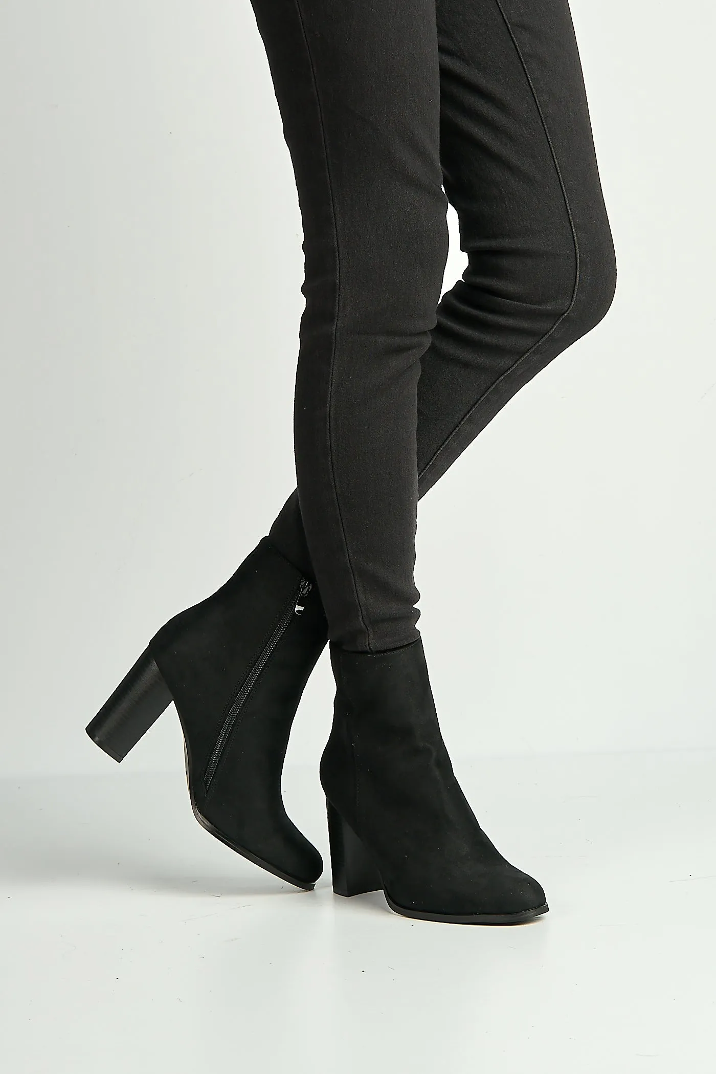 Alathea Round Toe Block Heel Ankle Boots In Black by Miss Diva sold by Goddiva product image thumbnail 3