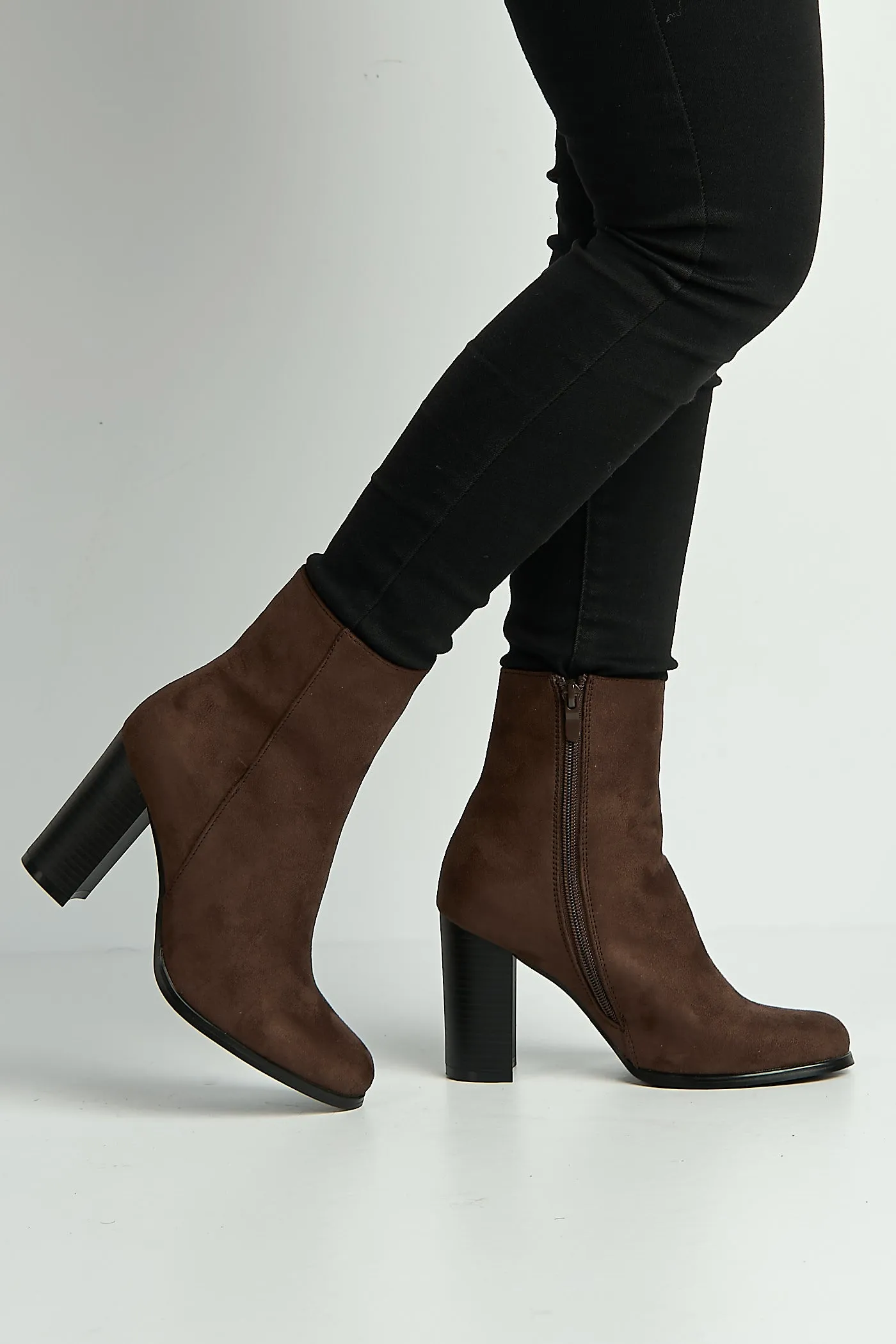 Alathea Round Toe Block Heel Ankle Boots In Chocolate by Miss Diva sold by Goddiva product image thumbnail 2