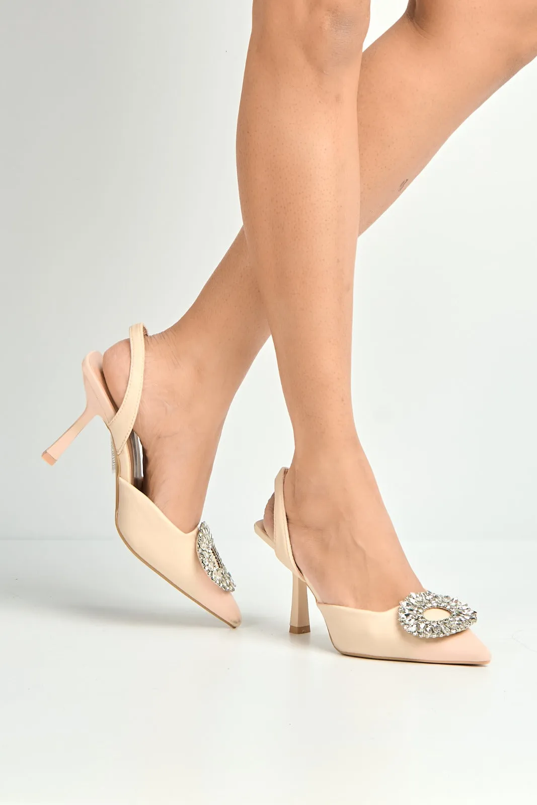 Gia Diamante Broach Slingback Court Shoes In Nude by Miss Diva sold by Goddiva product image thumbnail 2