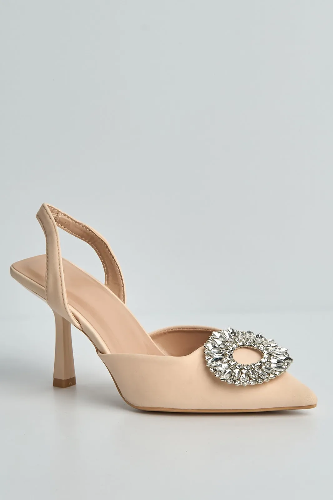 Gia Diamante Broach Slingback Court Shoes In Nude by Miss Diva sold by Goddiva product image thumbnail 4