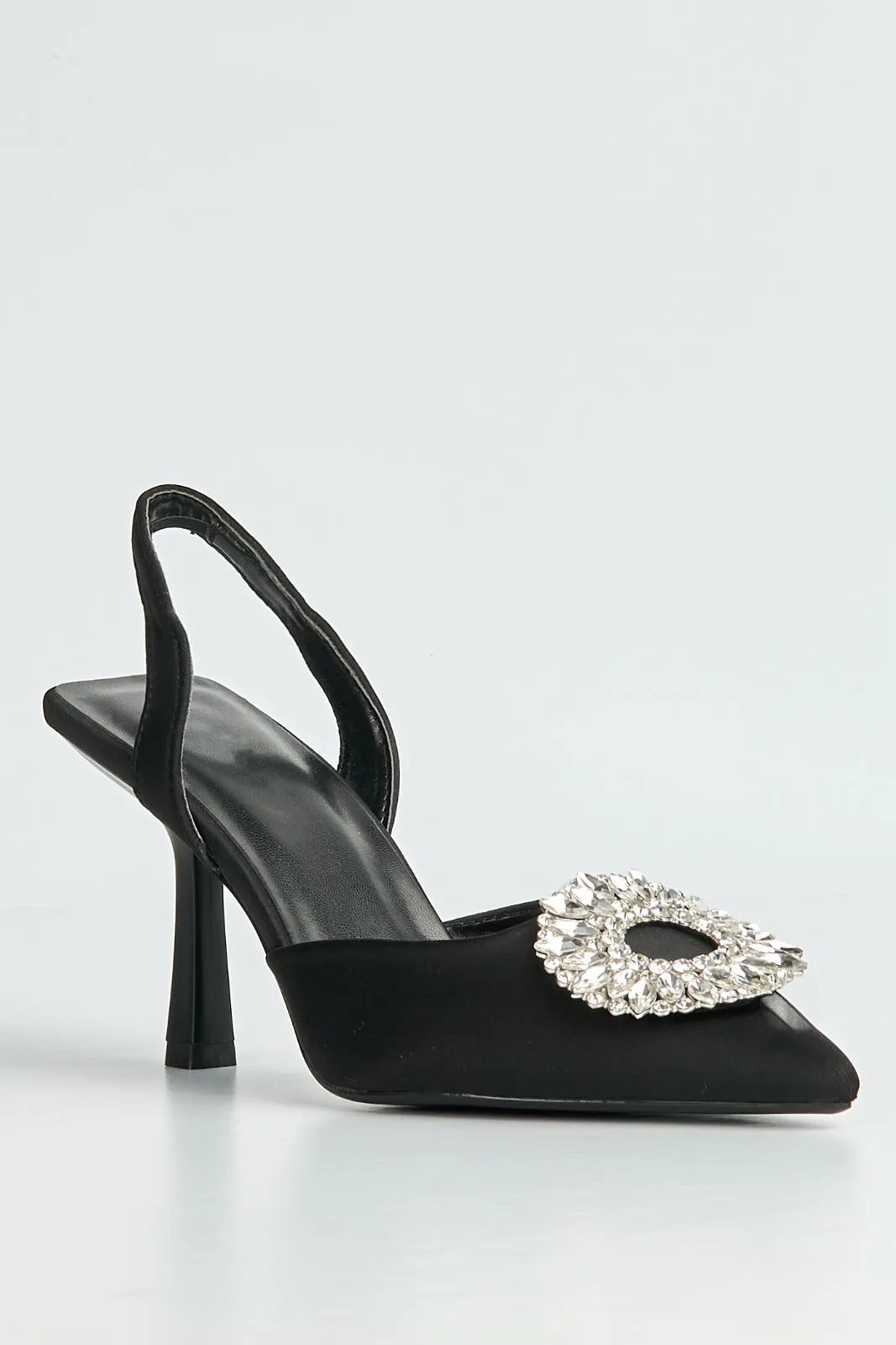 Gia Diamante Broach Slingback Court Shoes In Black by Miss Diva sold by Goddiva product image thumbnail 4