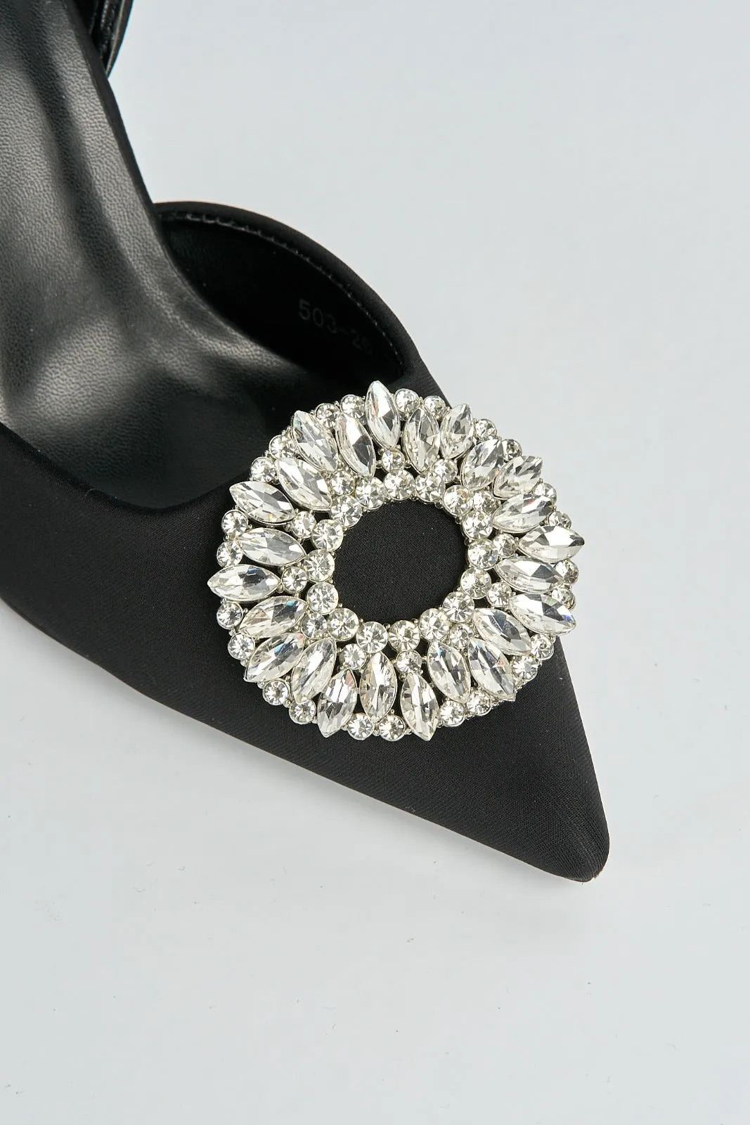 Gia Diamante Broach Slingback Court Shoes In Black by Miss Diva sold by Goddiva product image thumbnail 5