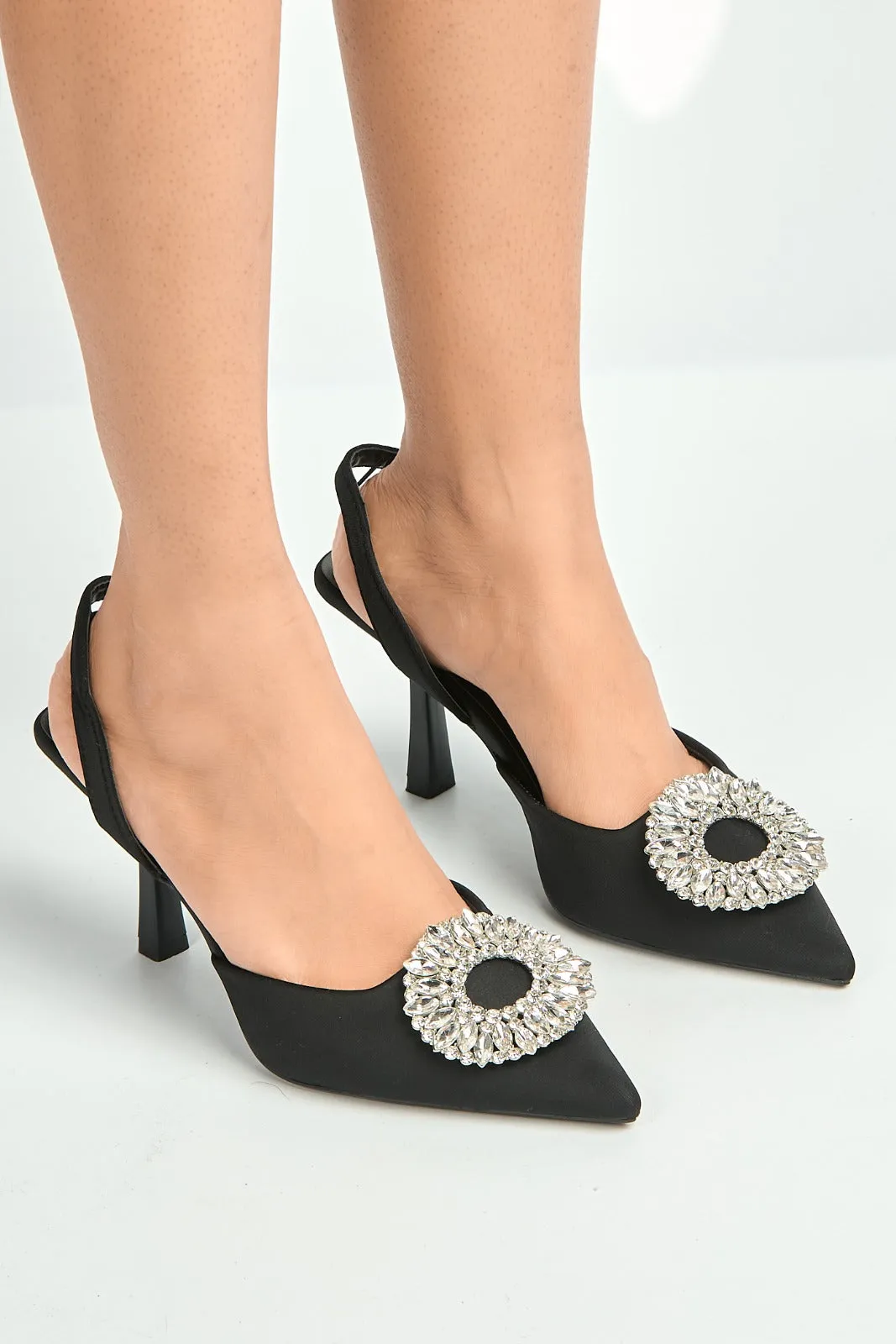 Gia Diamante Broach Slingback Court Shoes In Black by Miss Diva sold by Goddiva product image thumbnail 2
