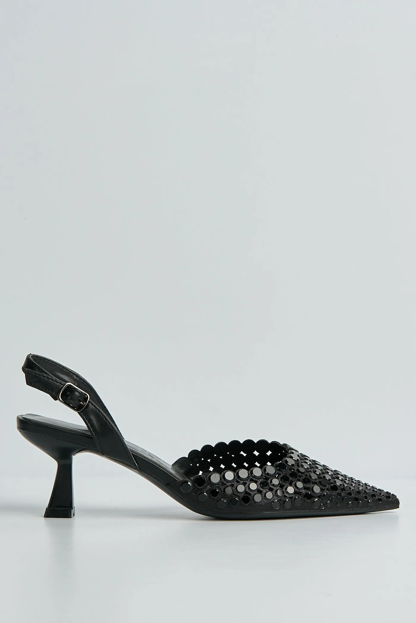 Giovanna Mirror Encrusted Slingback Court Shoes In Black by Miss Diva sold by Goddiva product image thumbnail 4
